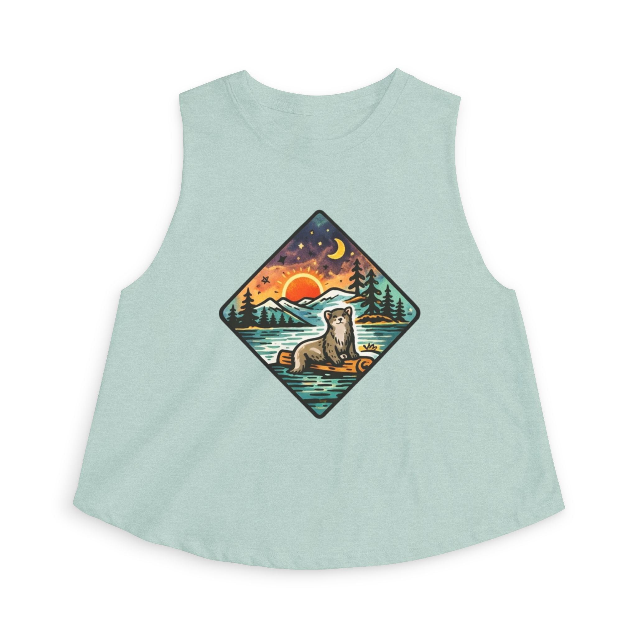 Retro Otter Sunset Galaxy Crop Top | Mountainscape Graphic