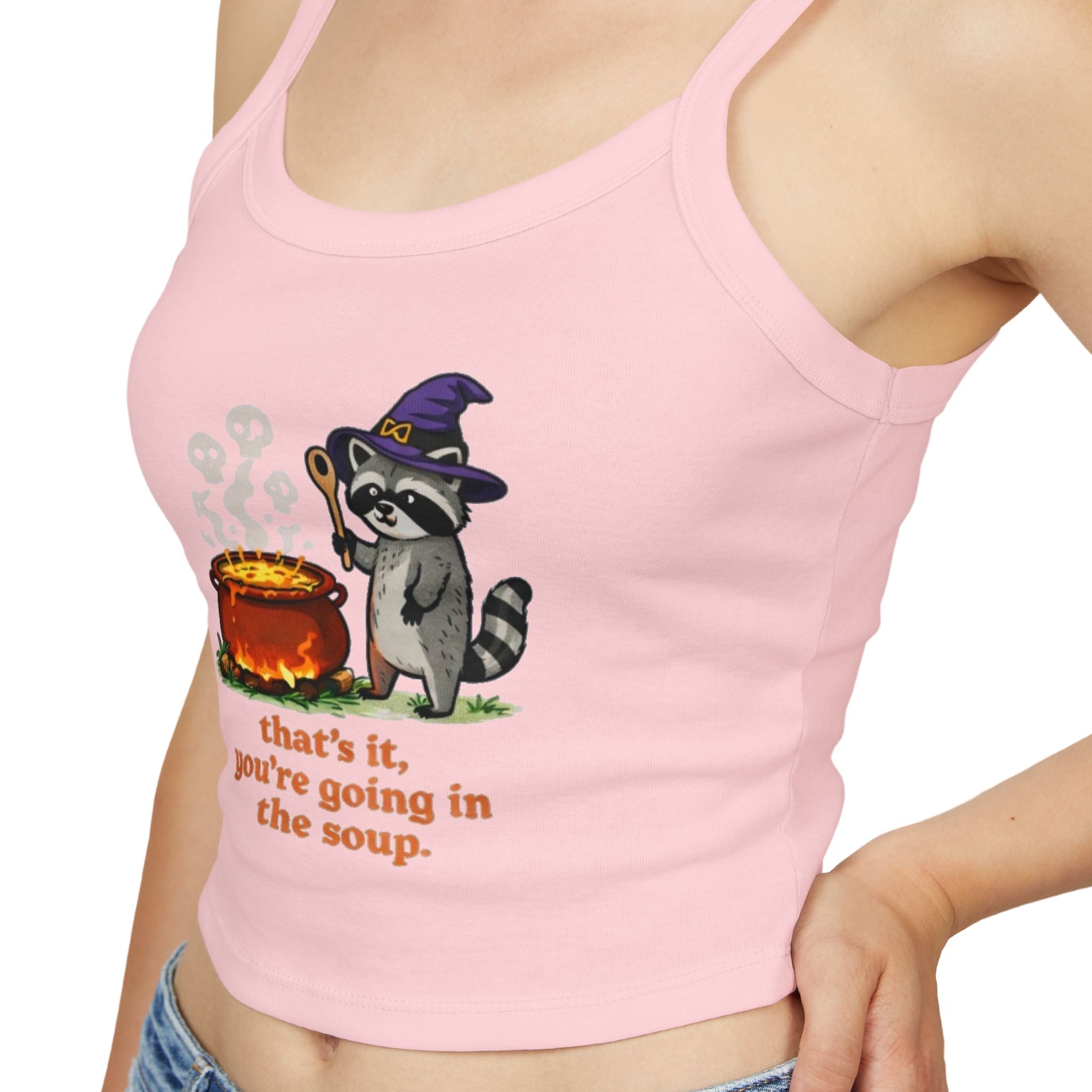 Witch Raccoon Tank Top | "Thats It, Youre Going in the Soup" Cute Halloween Crop