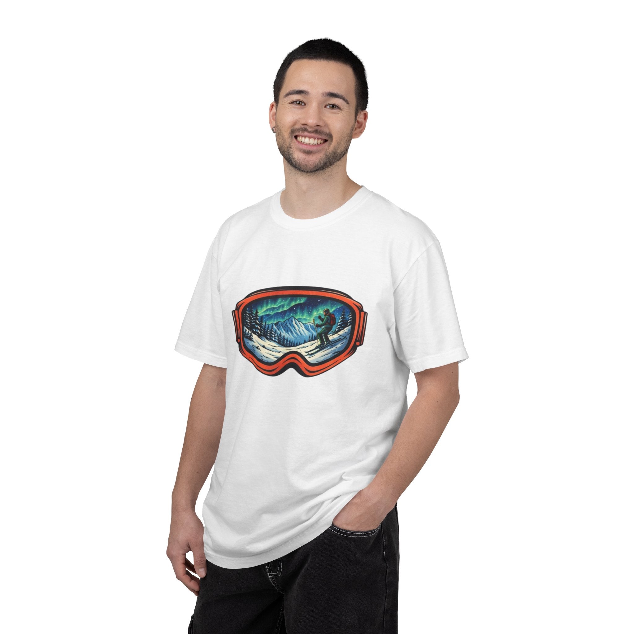 Northern Lights Ski Goggles T-Shirt | Aurora Skiing Landscape Design