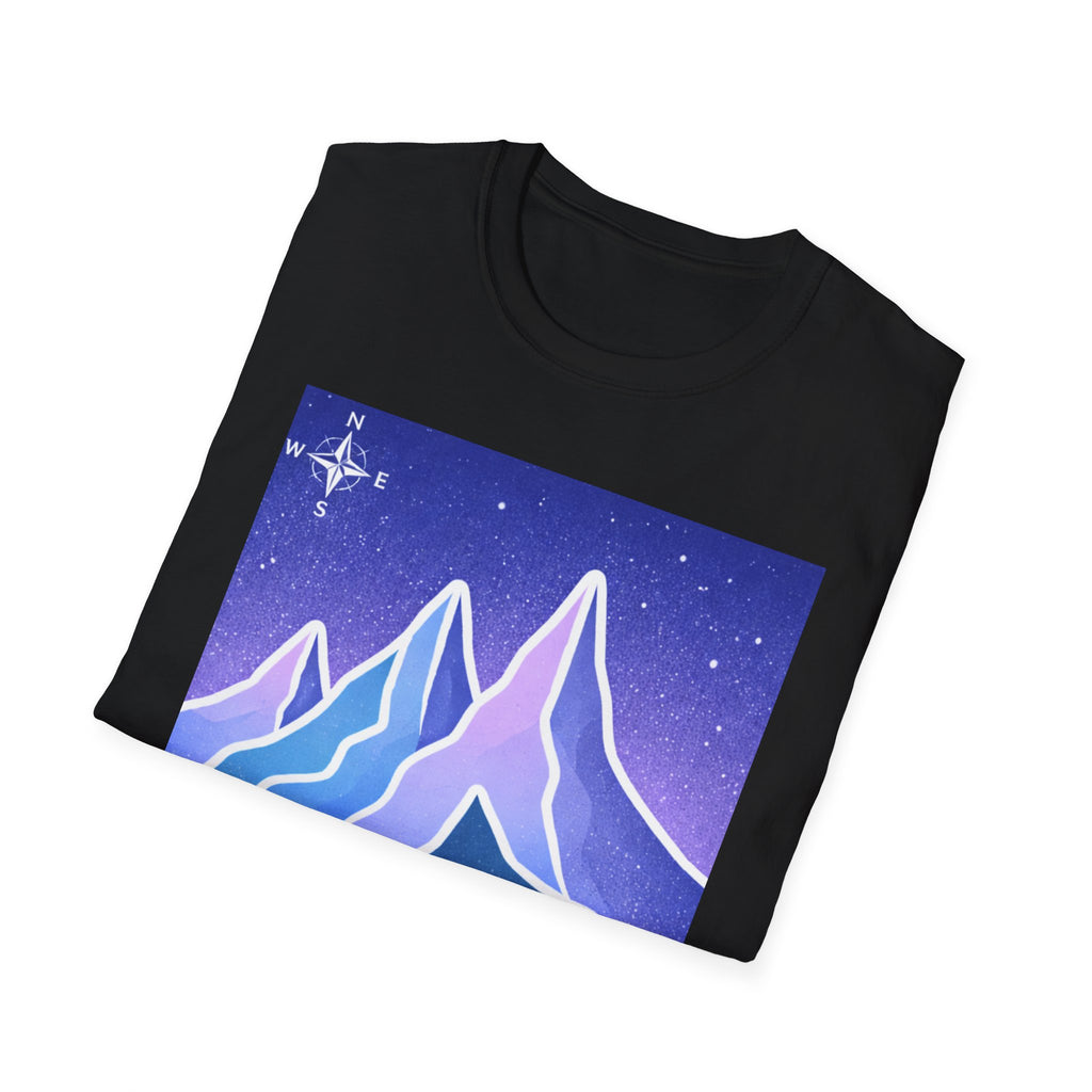 Mountain Night Graphic Tee | Purple Blue Retro Starry Landscape T-Shirt
