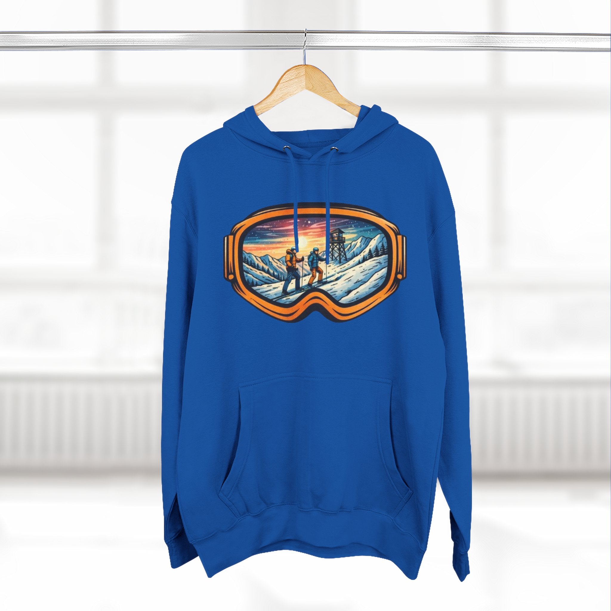 Ski Goggles Graphic Hoodie | Sunset Mountain Ski Fleece Pullover