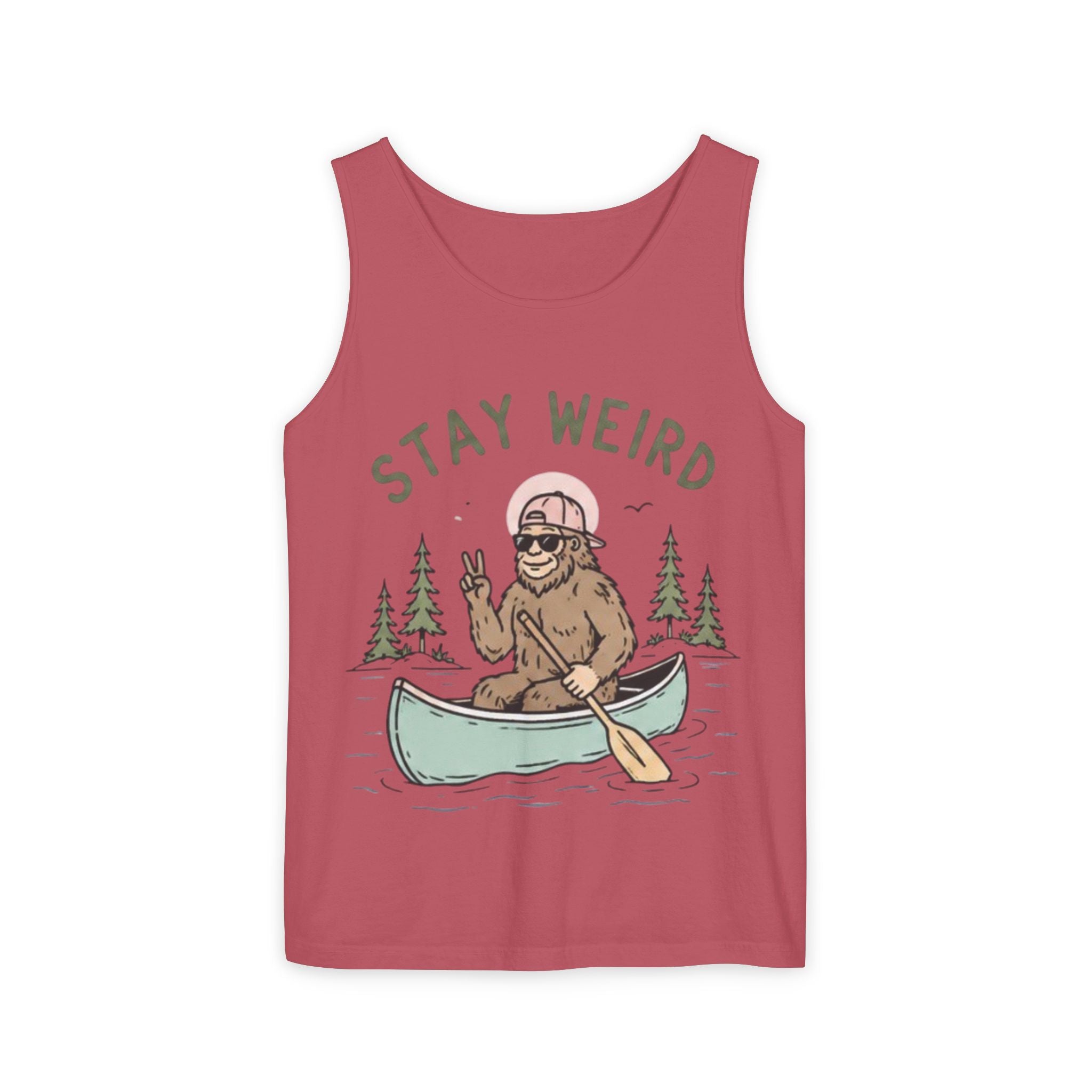 Stay Weird Bigfoot Tank Top | Funny Sasquatch Canoe Graphic Tank