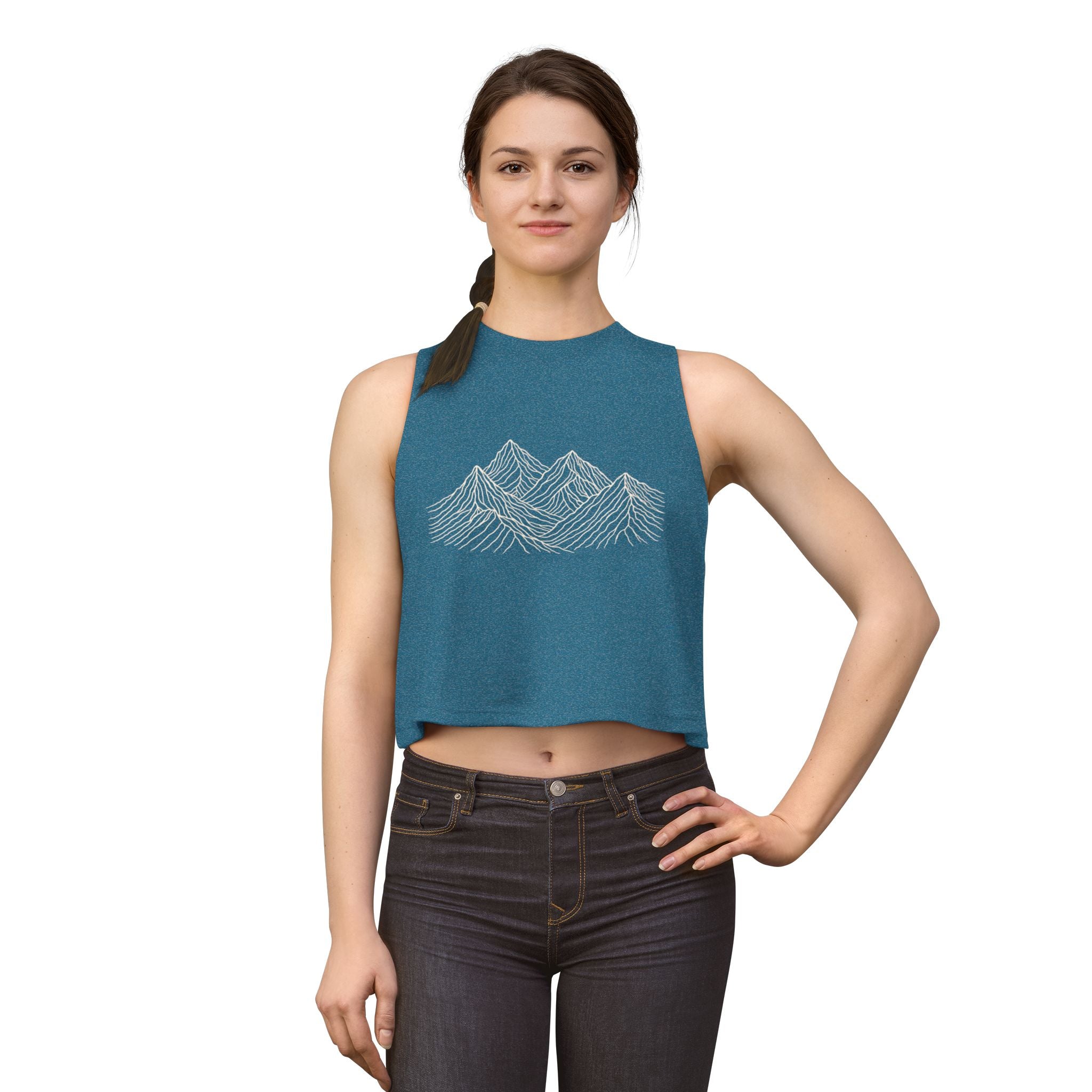 Mountain Line Art Crop Top | Women's Scenic Graphic Tank for Outdoor Lovers
