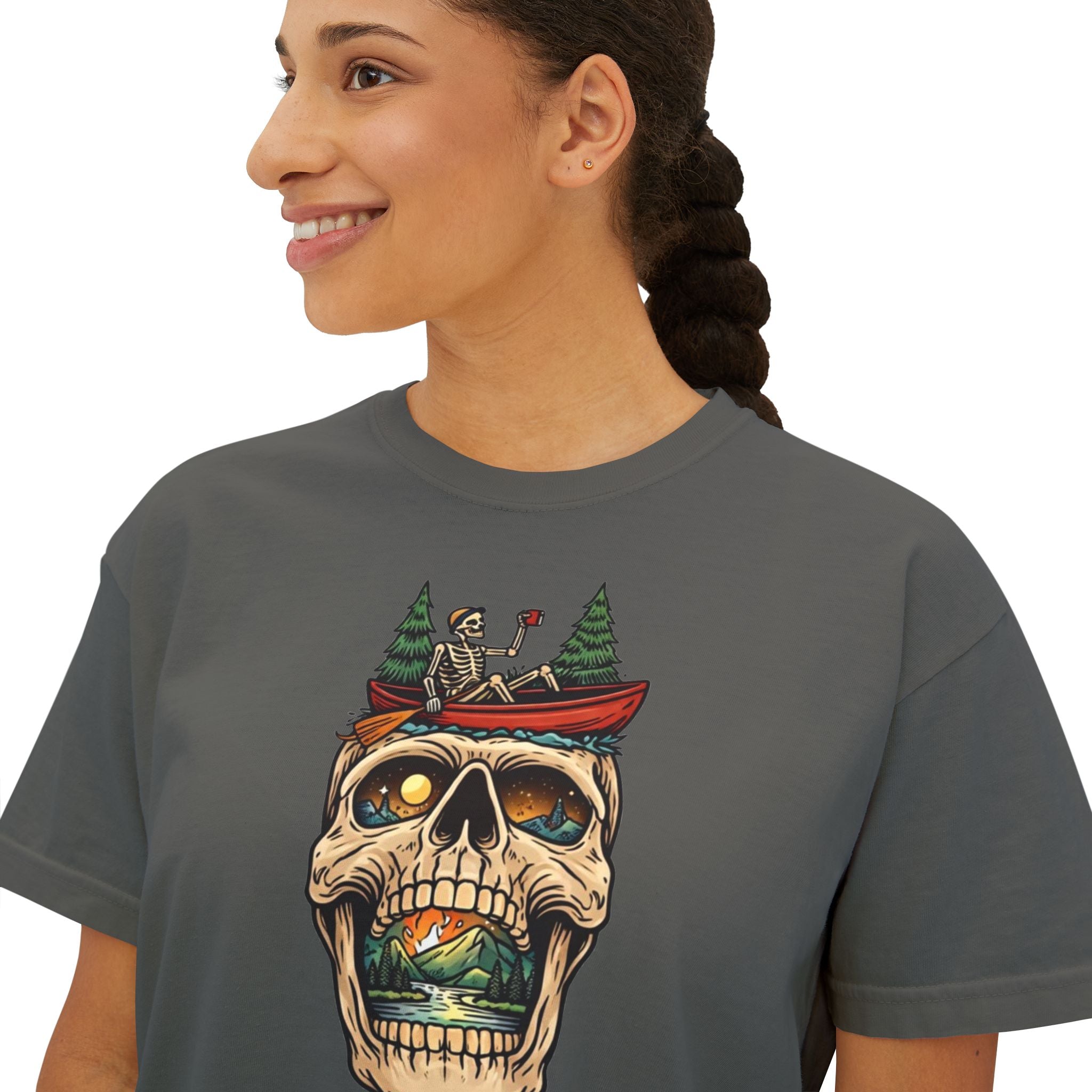Skull Canoe Graphic Tee | Adventure Outdoors Women's Boxy T-Shirt