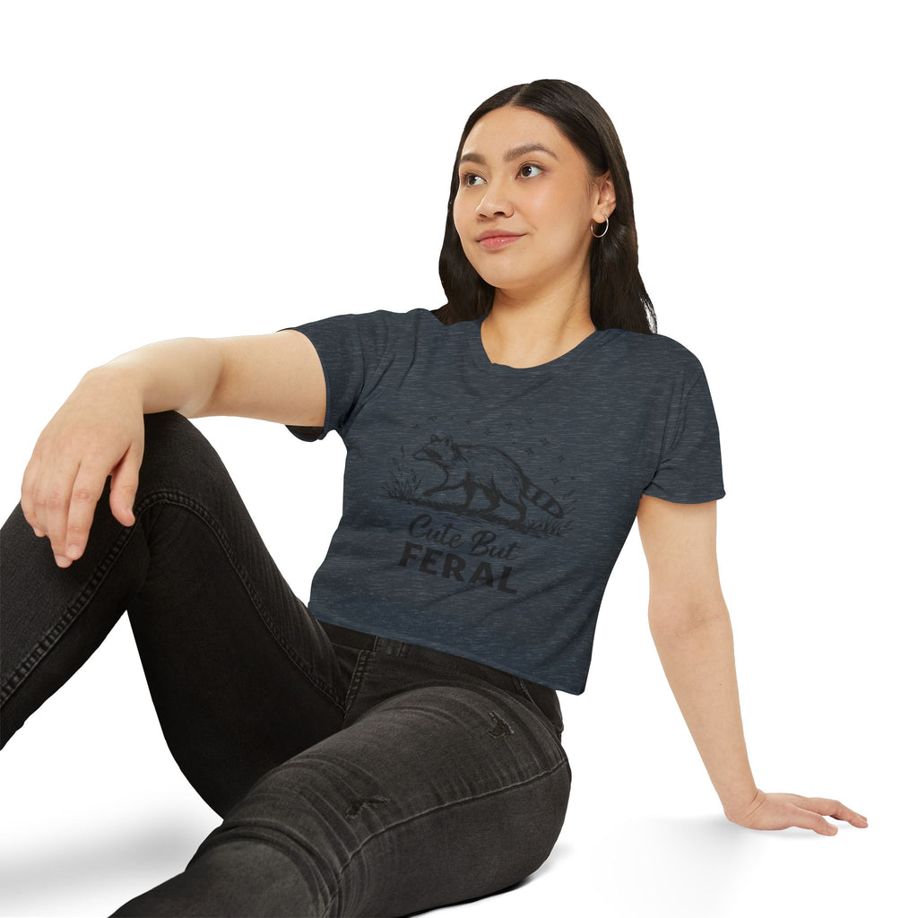 Cute But Feral Raccoon Crop Top | Womens Festival Graphic Tee
