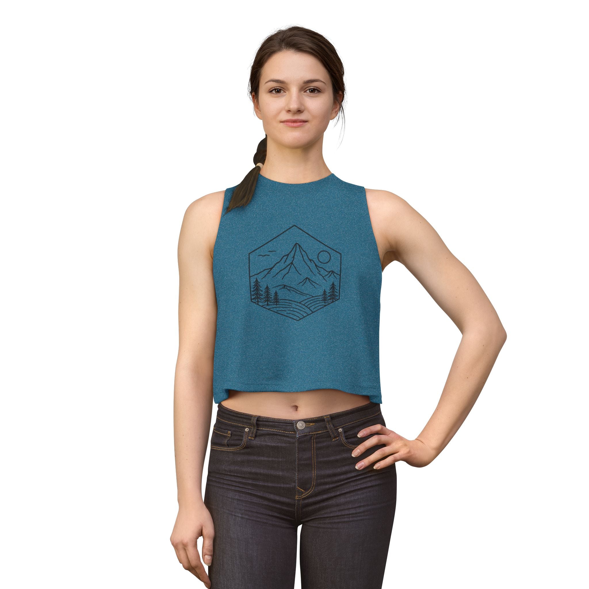 Women's Crop Top | Minimal Mountain Line Art Tank Top