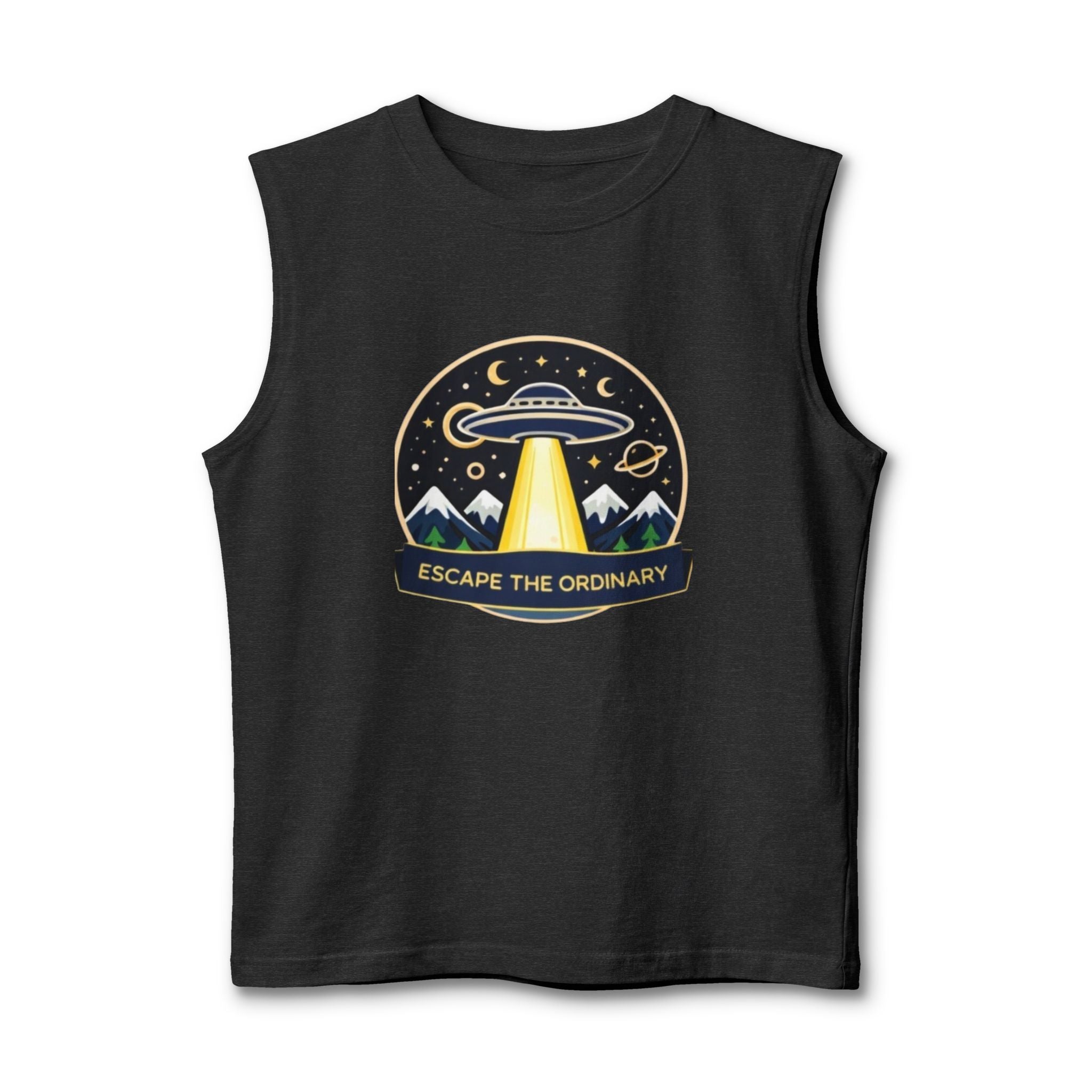 Escape the Ordinary UFO Tank Top | Adventure Graphic Muscle Tee