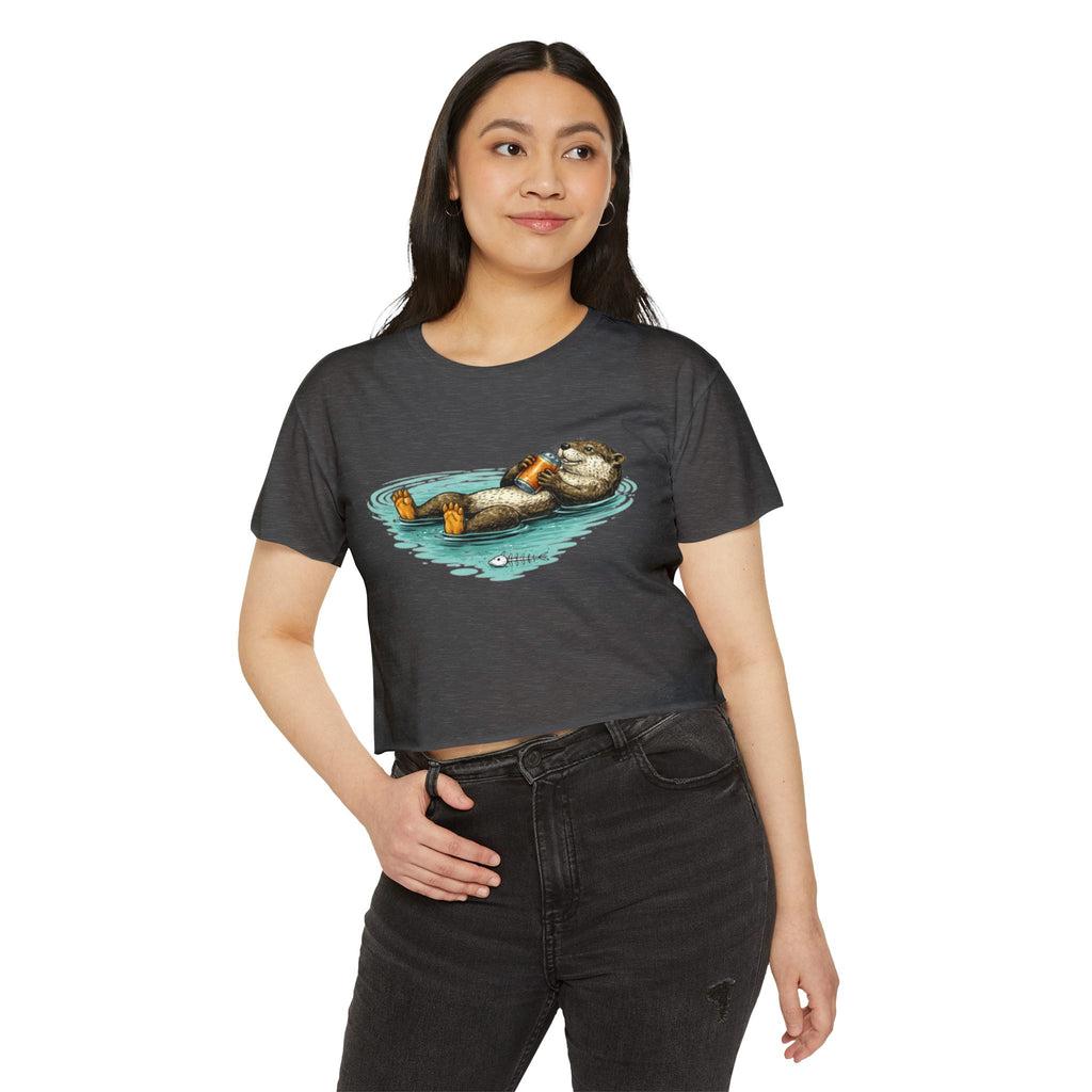 Otter with Beer Cute Festival Crop Top | Floating Otter Design