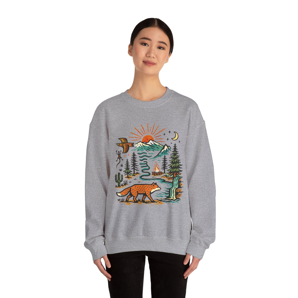 Nature Scene Crewneck Sweatshirt | Desert to Mountain Wildlife Graphic