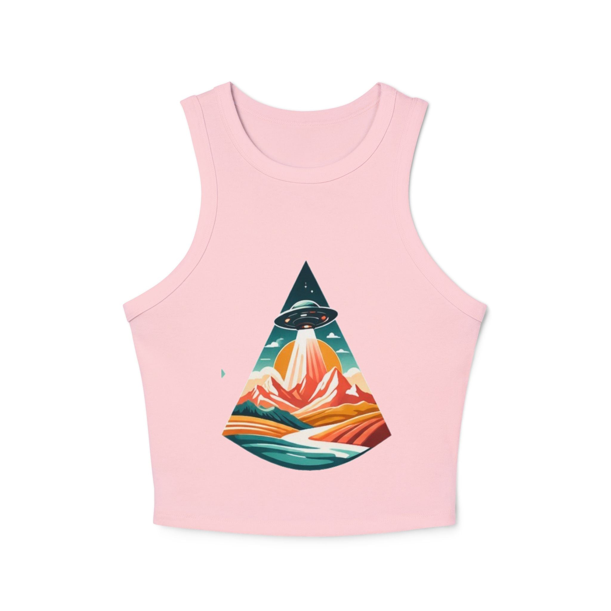 Ribbed Racer Tank Top | Retro UFO Mountain Graphic