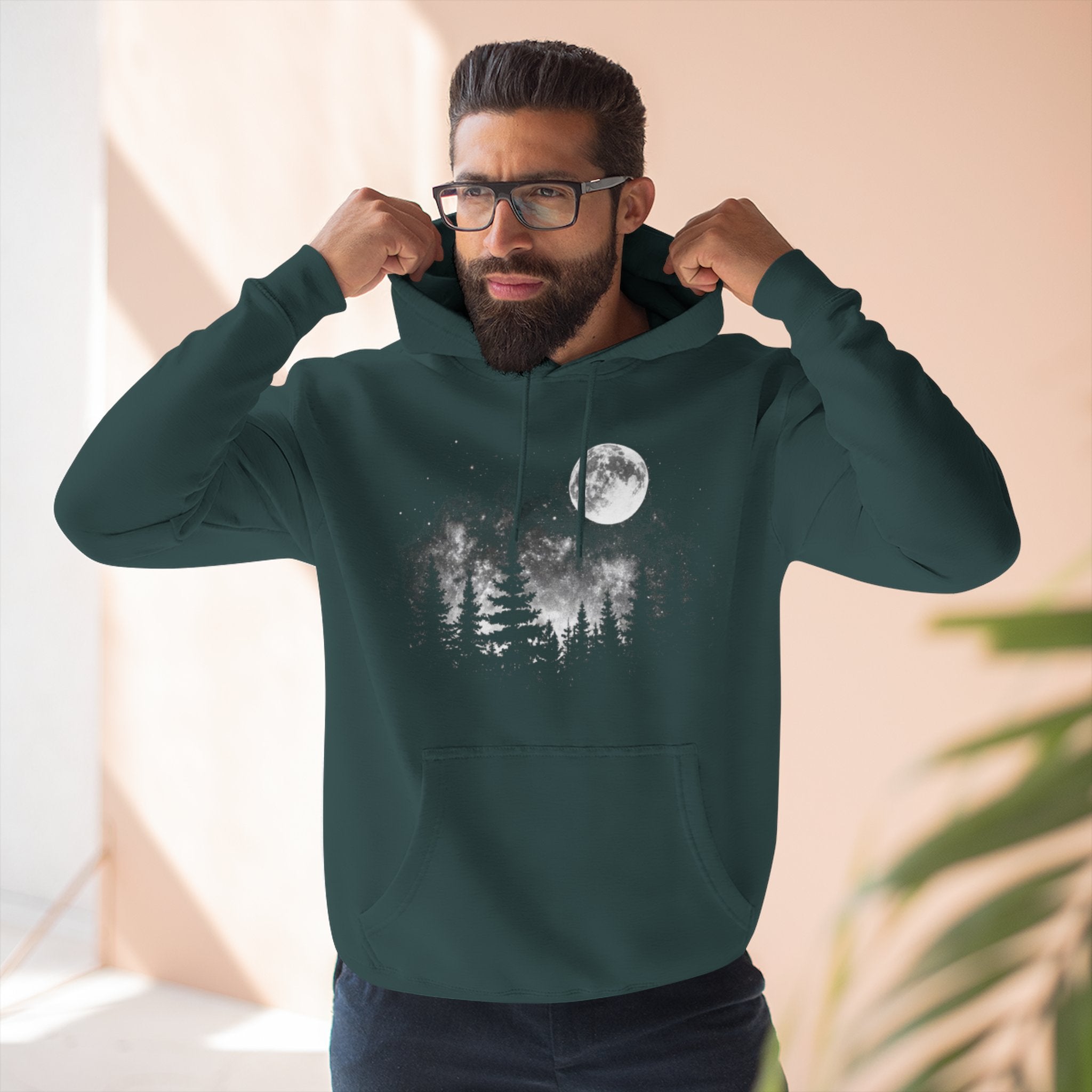 Moonlit Forest Hoodie | Moon & Pines Graphic Fleece Pullover