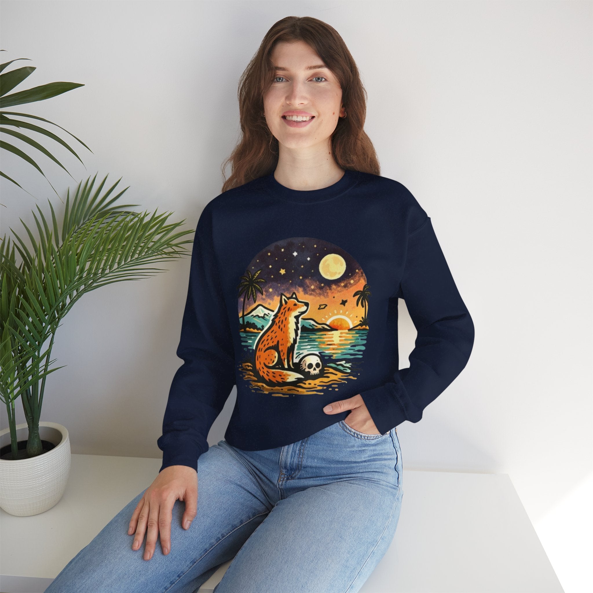 Crewneck Sweatshirt | Sunset Fox Beach Scene Graphic