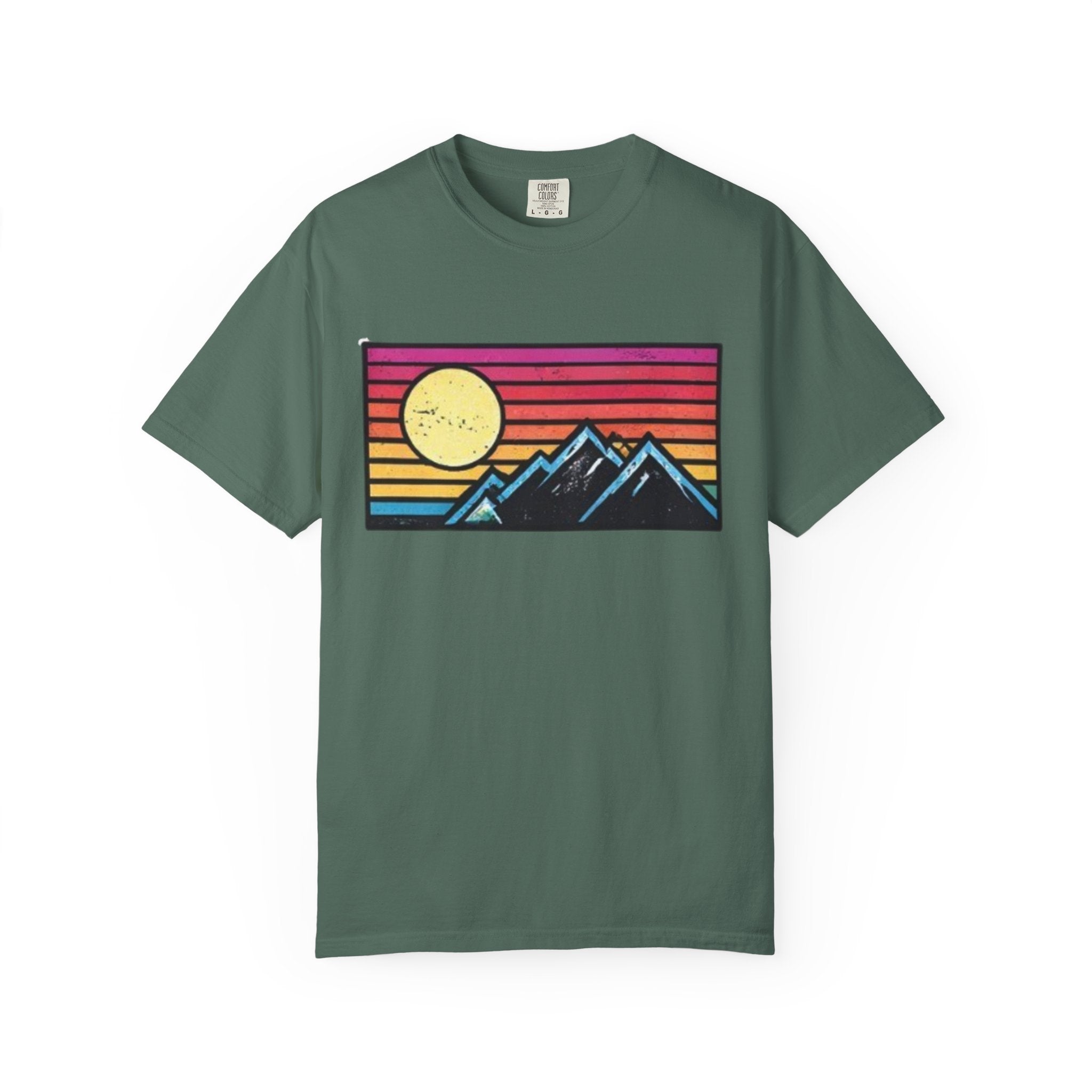 Retro Sunset Mountains T-Shirt | Vintage Striped Landscape