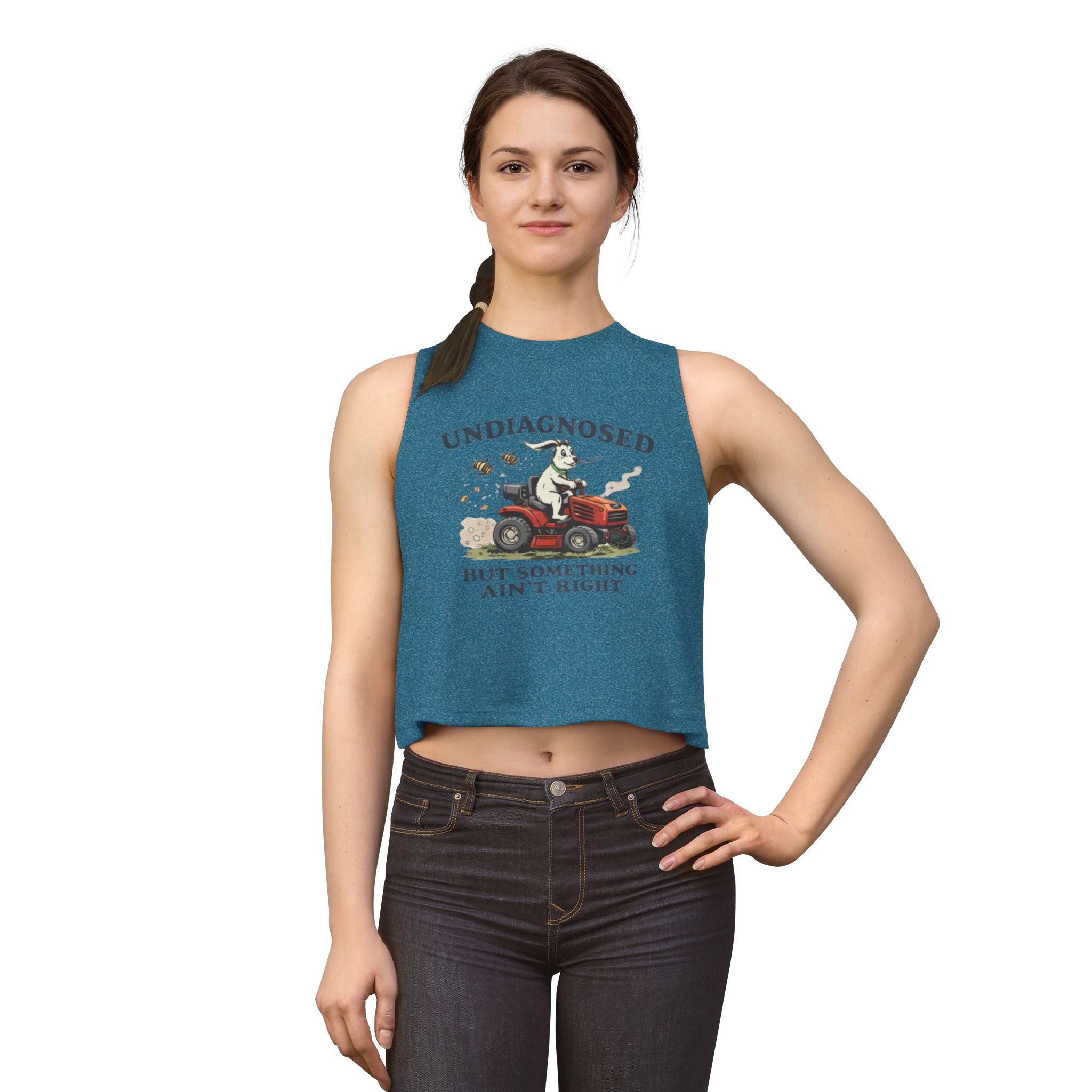 Undiagnosed But Something Ain't Right Bunny Tractor Crop Top | Bee Chase Graphic