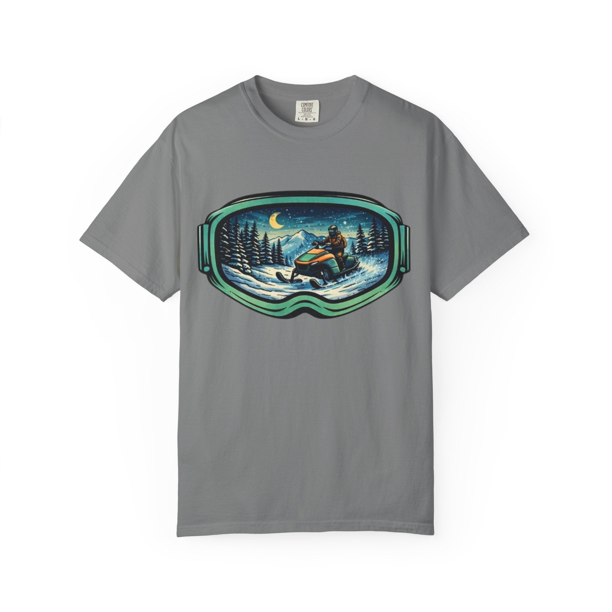 Snowmobile Goggles Graphic T-Shirt | Night Ride Winter Scene