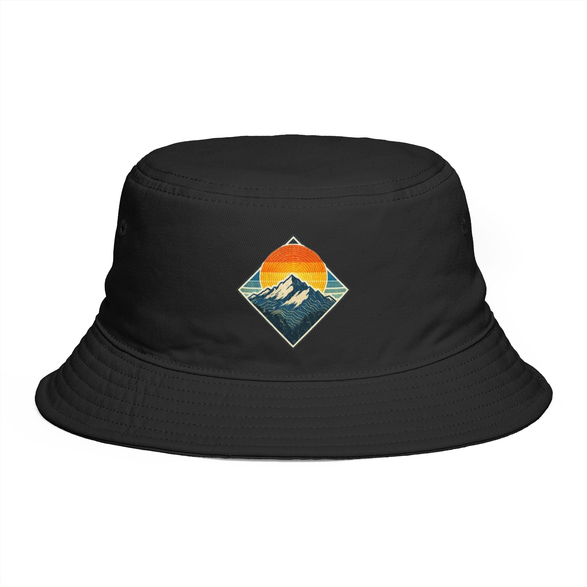 Mountain Sunset Bucket Hat | Retro Outdoor Hiking Patch