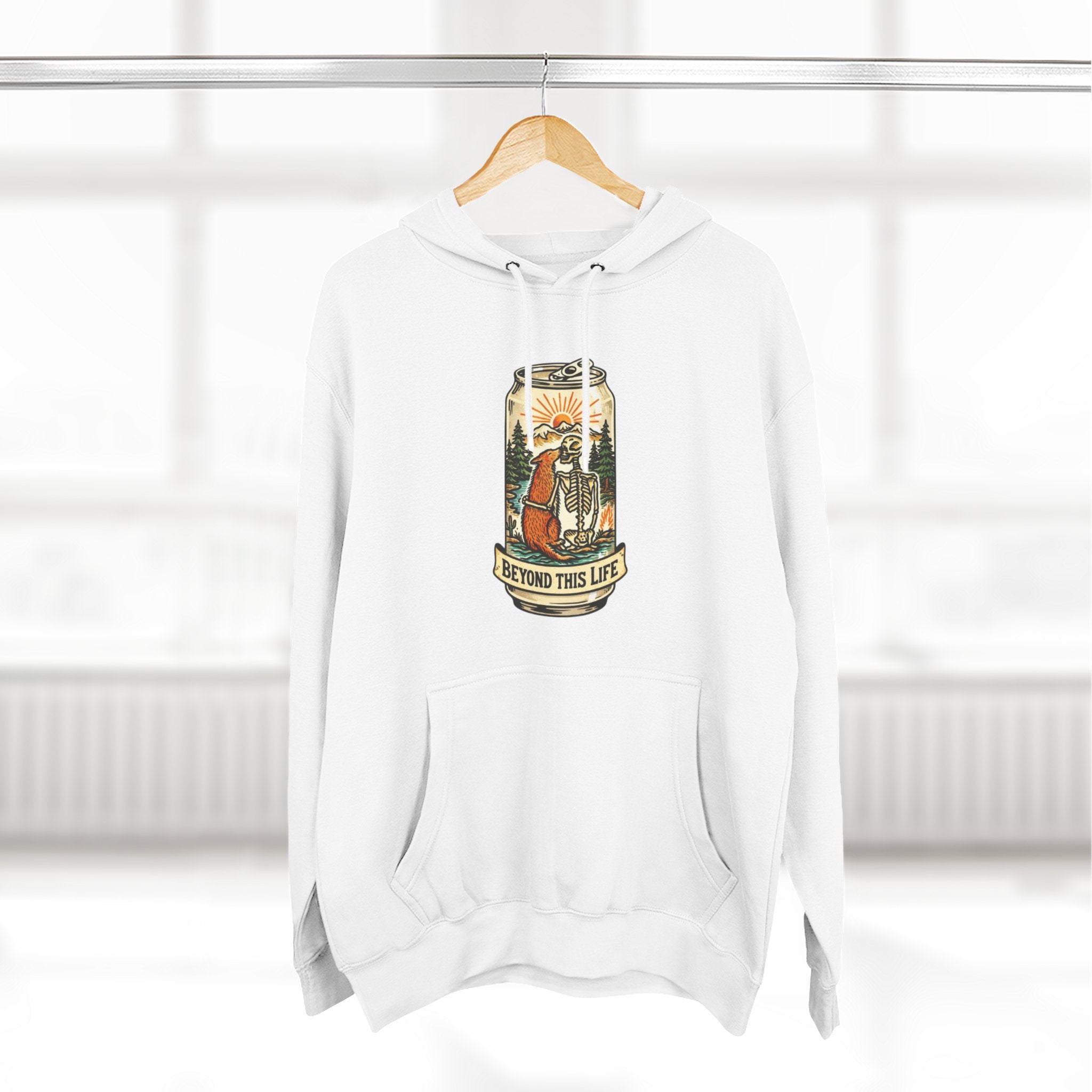 Vintage Skeleton and Dog Camper Hoodie | Beyond This Life Retro Travel Graphic