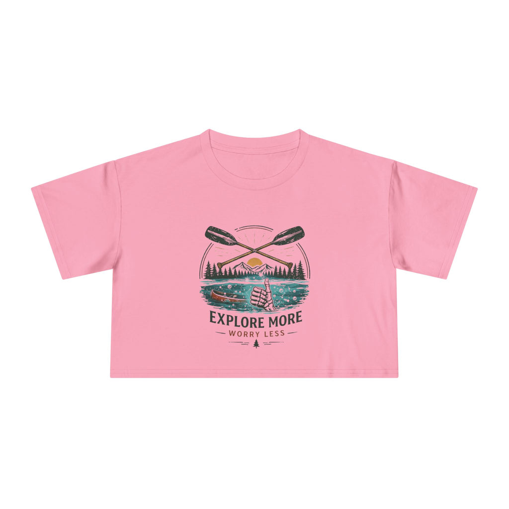 Crop Tee | Explore More "Worry Less" Outdoor Adventure Graphic
