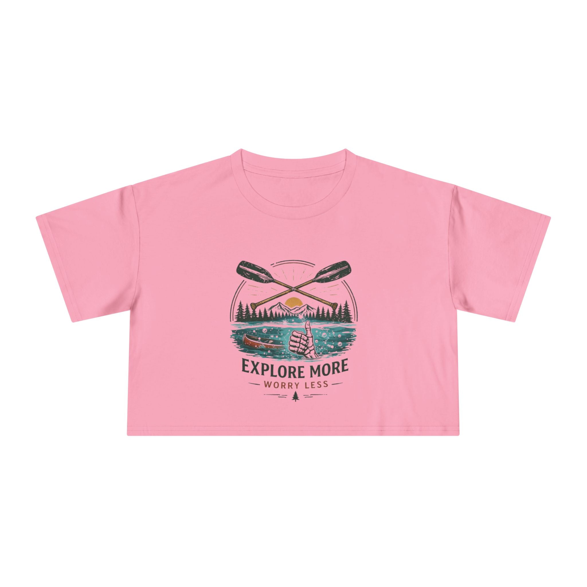 Crop Tee | Explore More "Worry Less" Outdoor Adventure Graphic