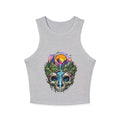 Womens Skull Landscape Racer Tank Top | Waterfall Skull Nature Graphic Crop