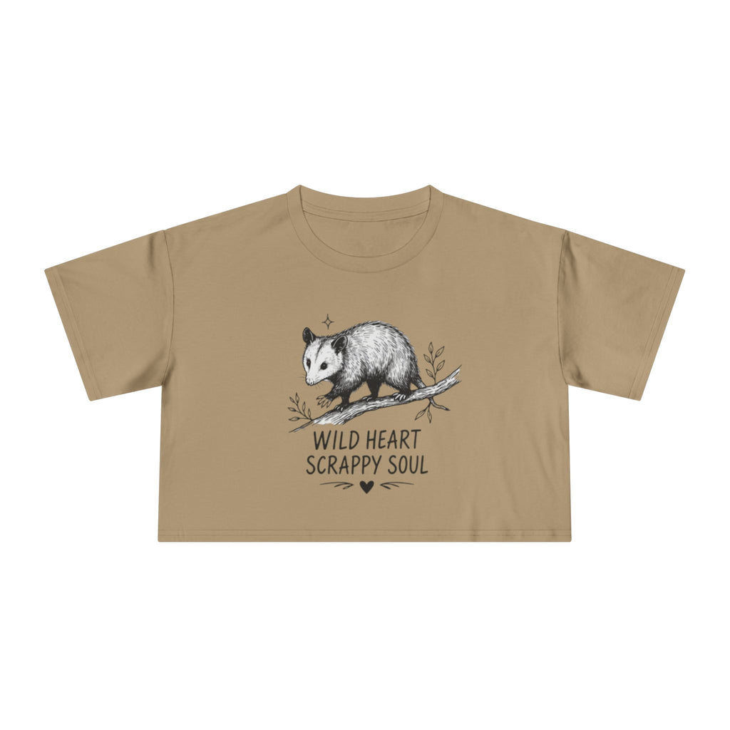 Crop Tee | Wild Heart Scrappy Soul Opossum Graphic Womens Cropped T-Shirt