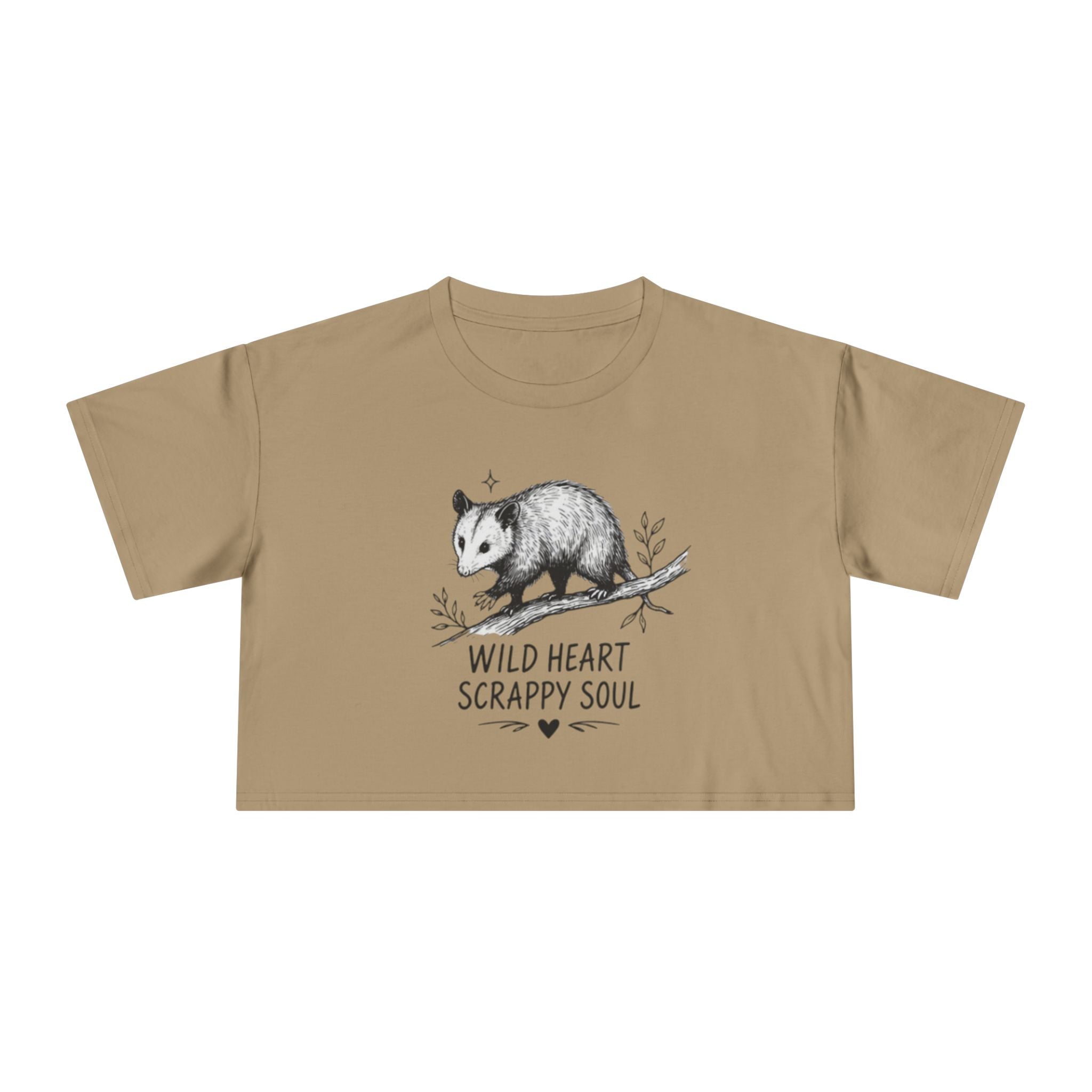 Crop Tee | Wild Heart Scrappy Soul Opossum Graphic Womens Cropped T-Shirt
