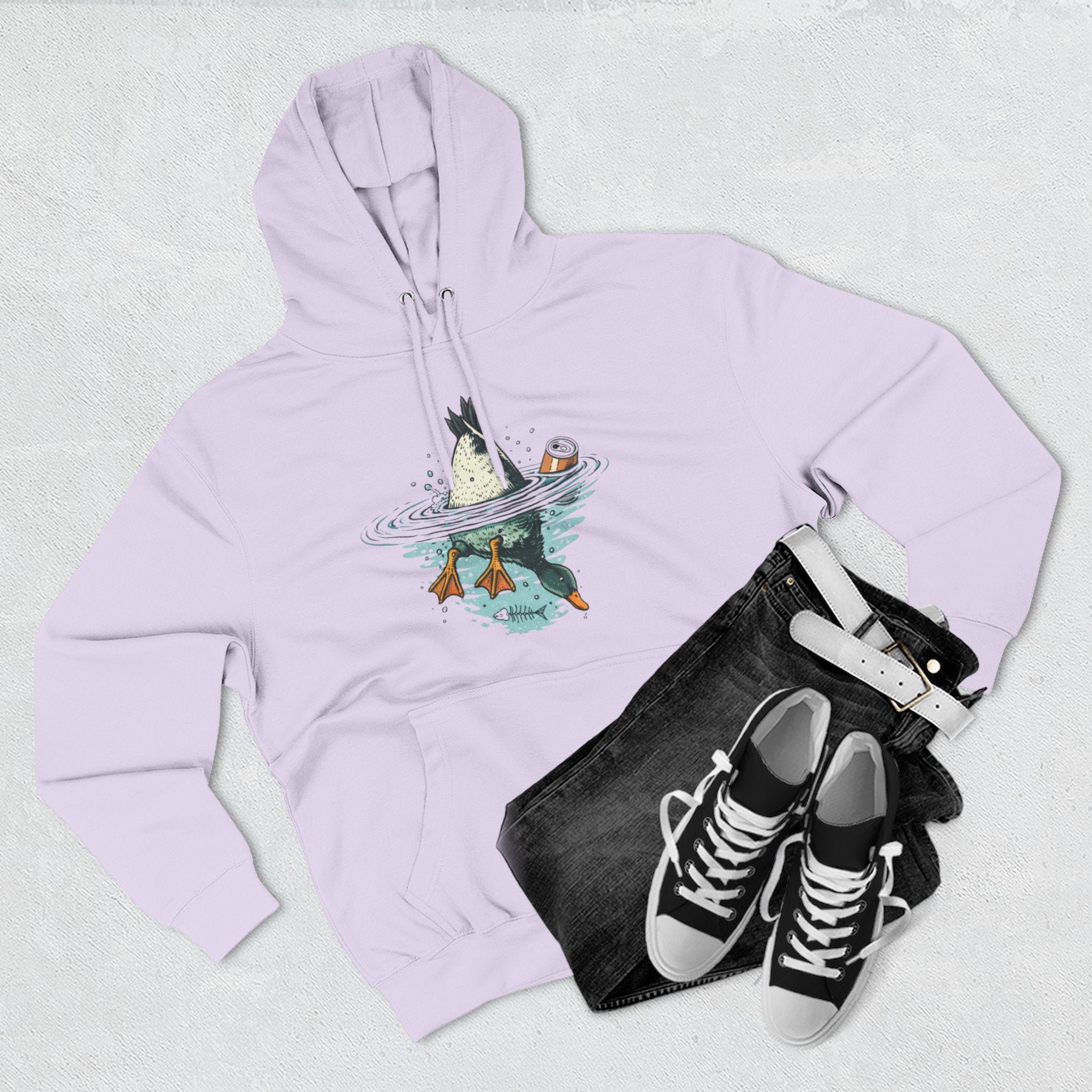 Bottoms Up Duck Fleece Hoodie | Beer Can Graphic Three Panel Pullover