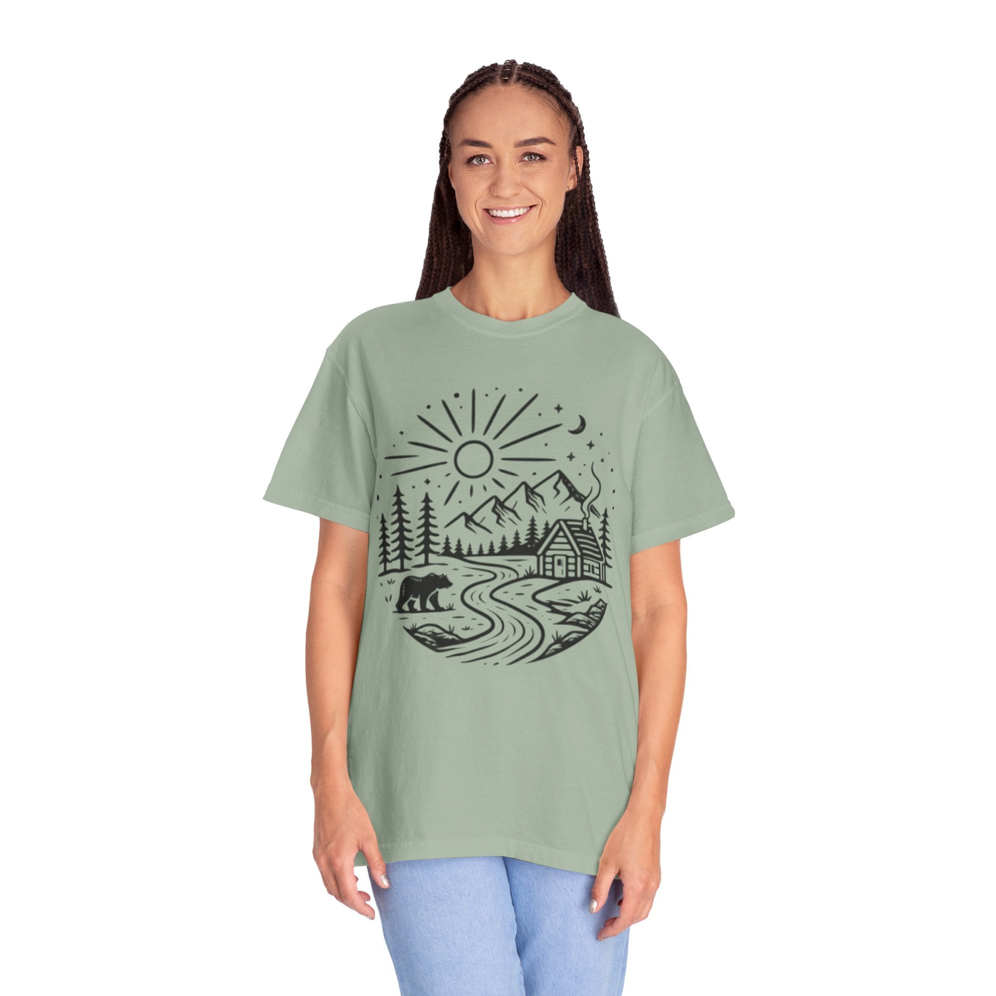 Nature Cabin T-Shirt | Scenic Mountain, River & Bear Outdoor Graphic Tee