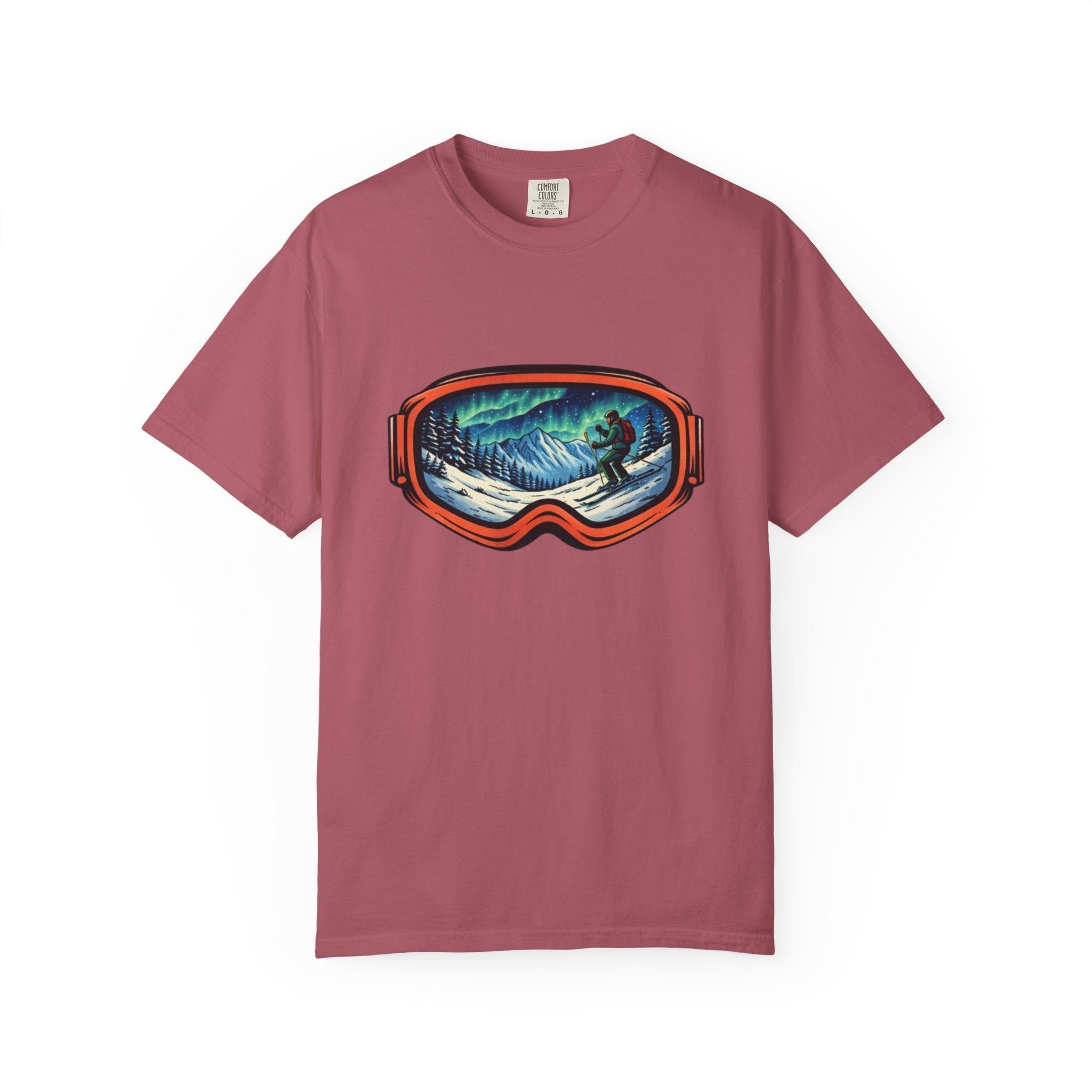 Northern Lights Ski Goggles T-Shirt | Aurora Skiing Landscape Design