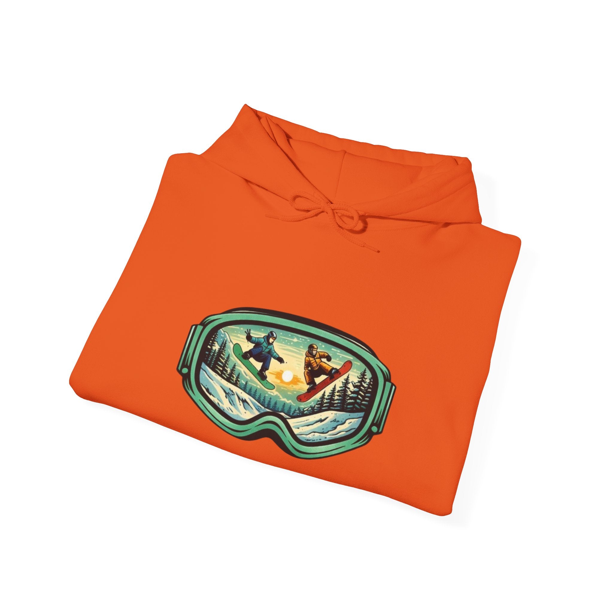 Snowboard Goggles Graphic Hoodie | Winter Mountain Sunset Scene