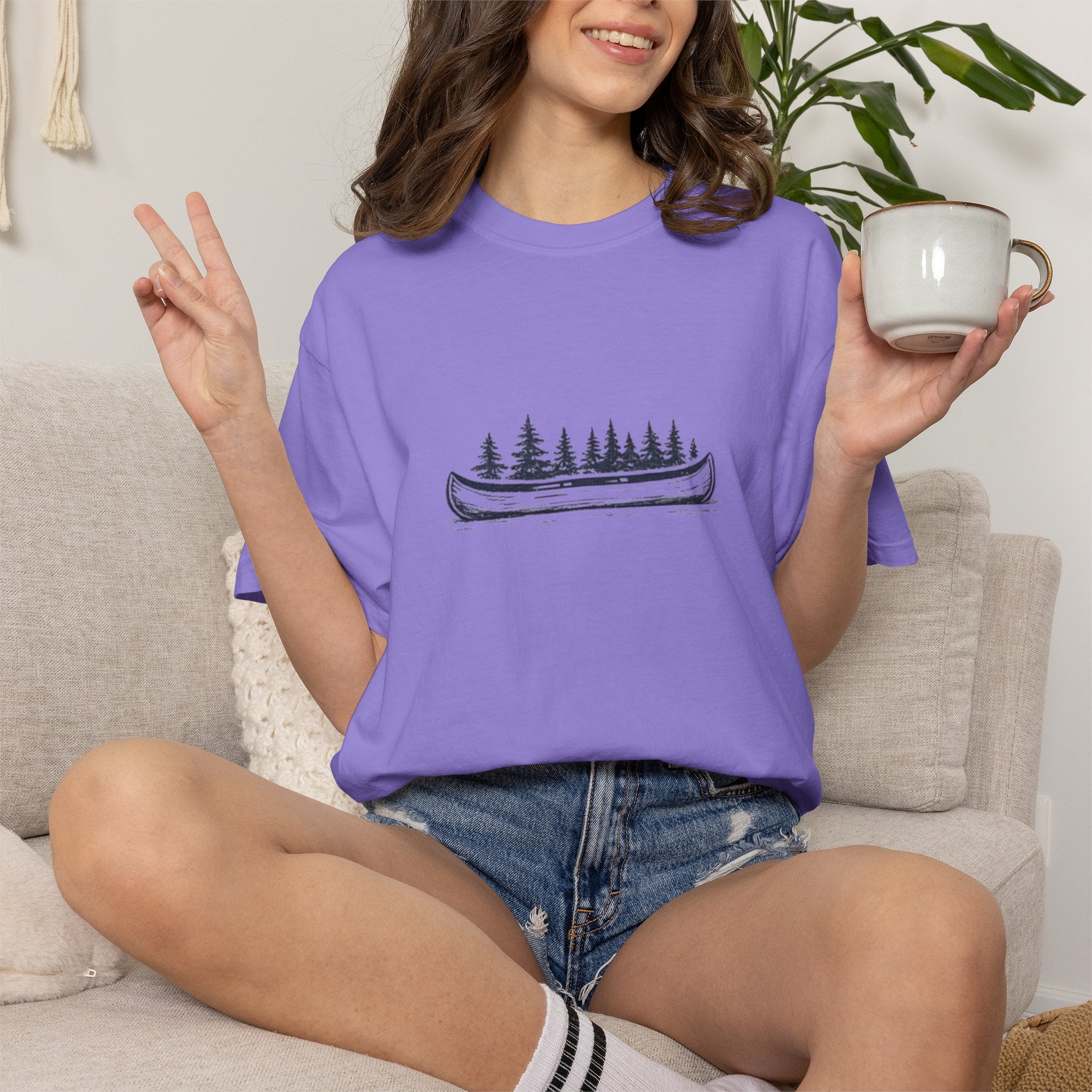 Canoe & Pines T-Shirt | Minimal Outdoor Adventure Graphic Tee