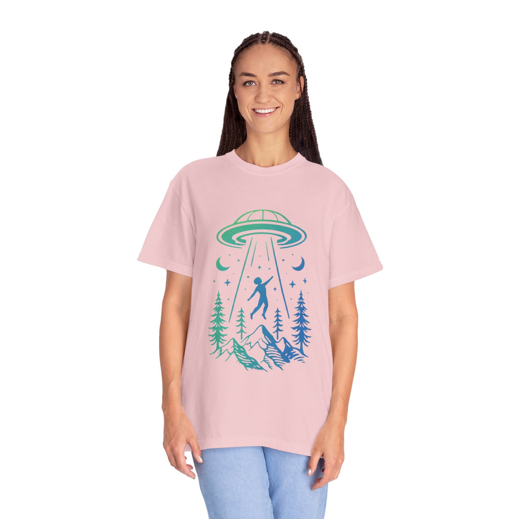 Alien Abduction Mountain T-Shirt | UFO Forest Graphic Tee