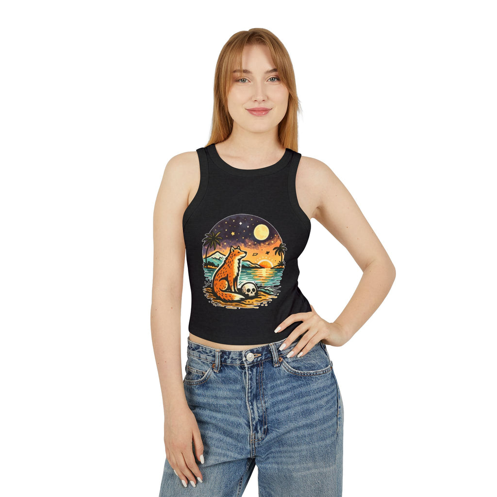 Fox Sunset Racer Tank Top | Vintage Beach Moon Graphic