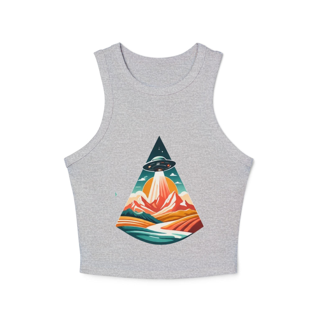 Ribbed Racer Tank Top | Retro UFO Mountain Graphic