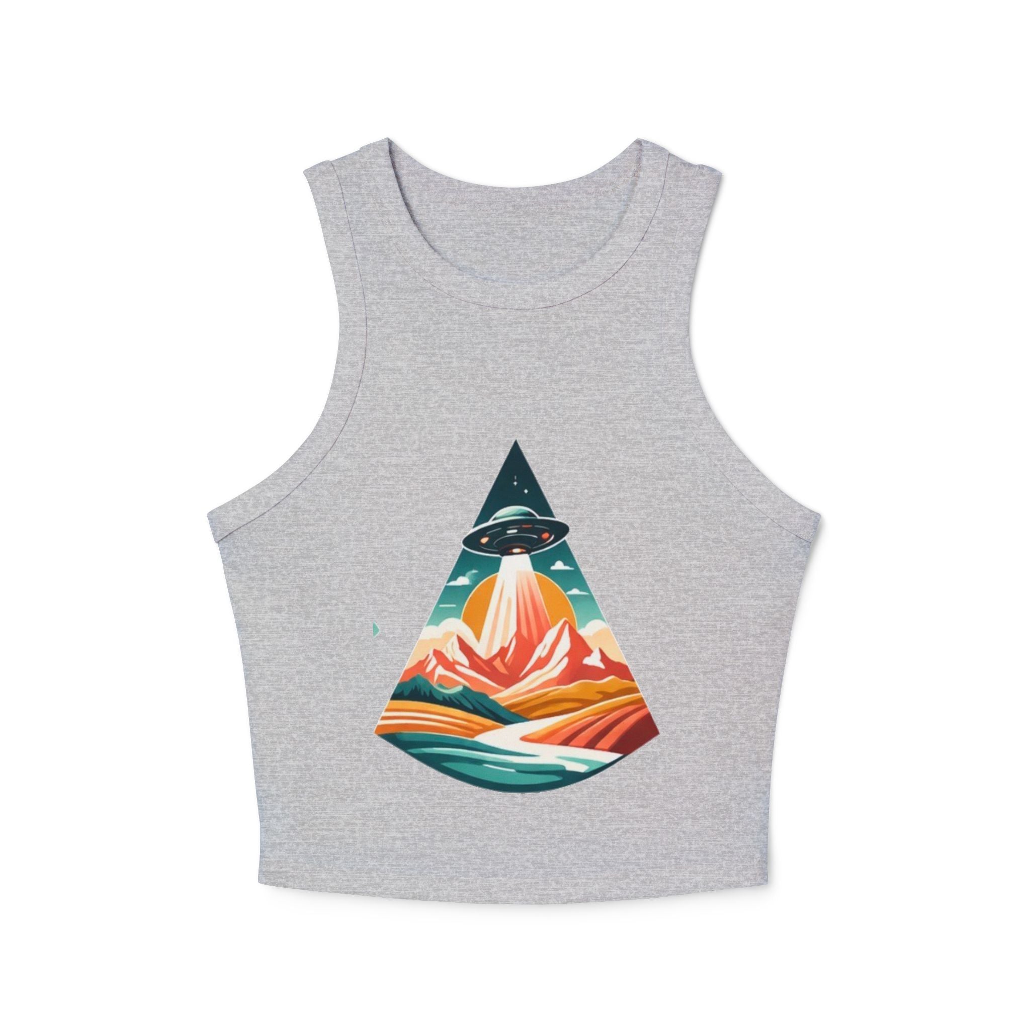 Ribbed Racer Tank Top | Retro UFO Mountain Graphic
