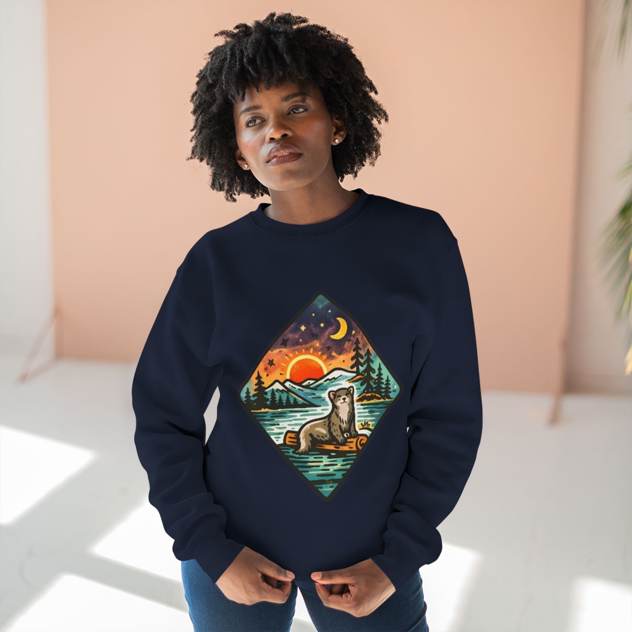 Otter Sunset Crewneck Sweatshirt | Retro Nature Graphic