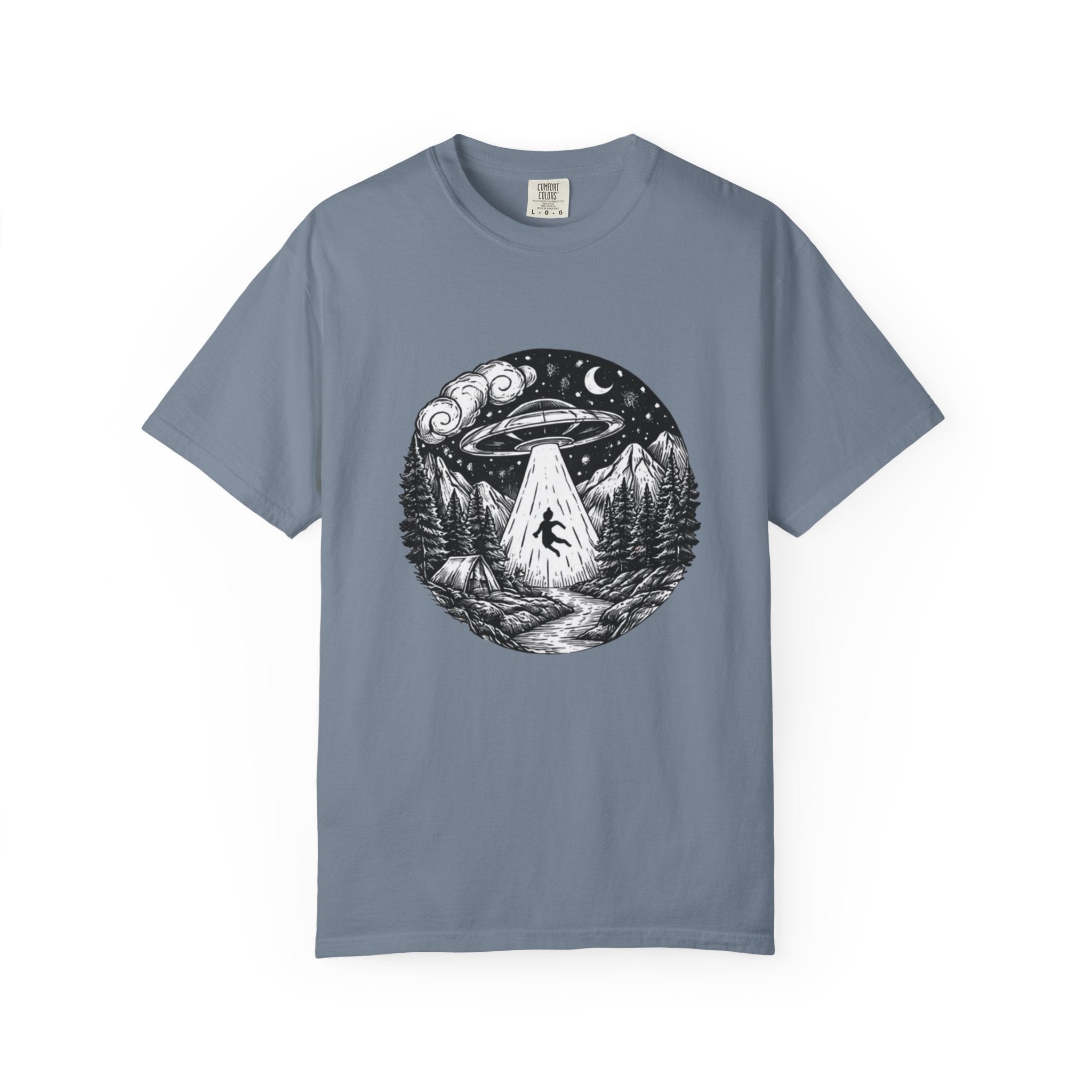 Alien Abduction Forest T-Shirt | Retro UFO Nature Graphic Tee