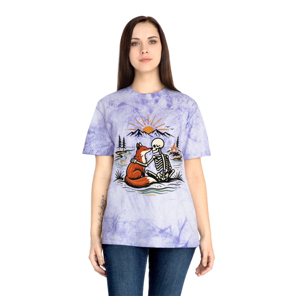 Fox & Skeleton Sunset T-Shirt | Vintage Nature Graphic Tee