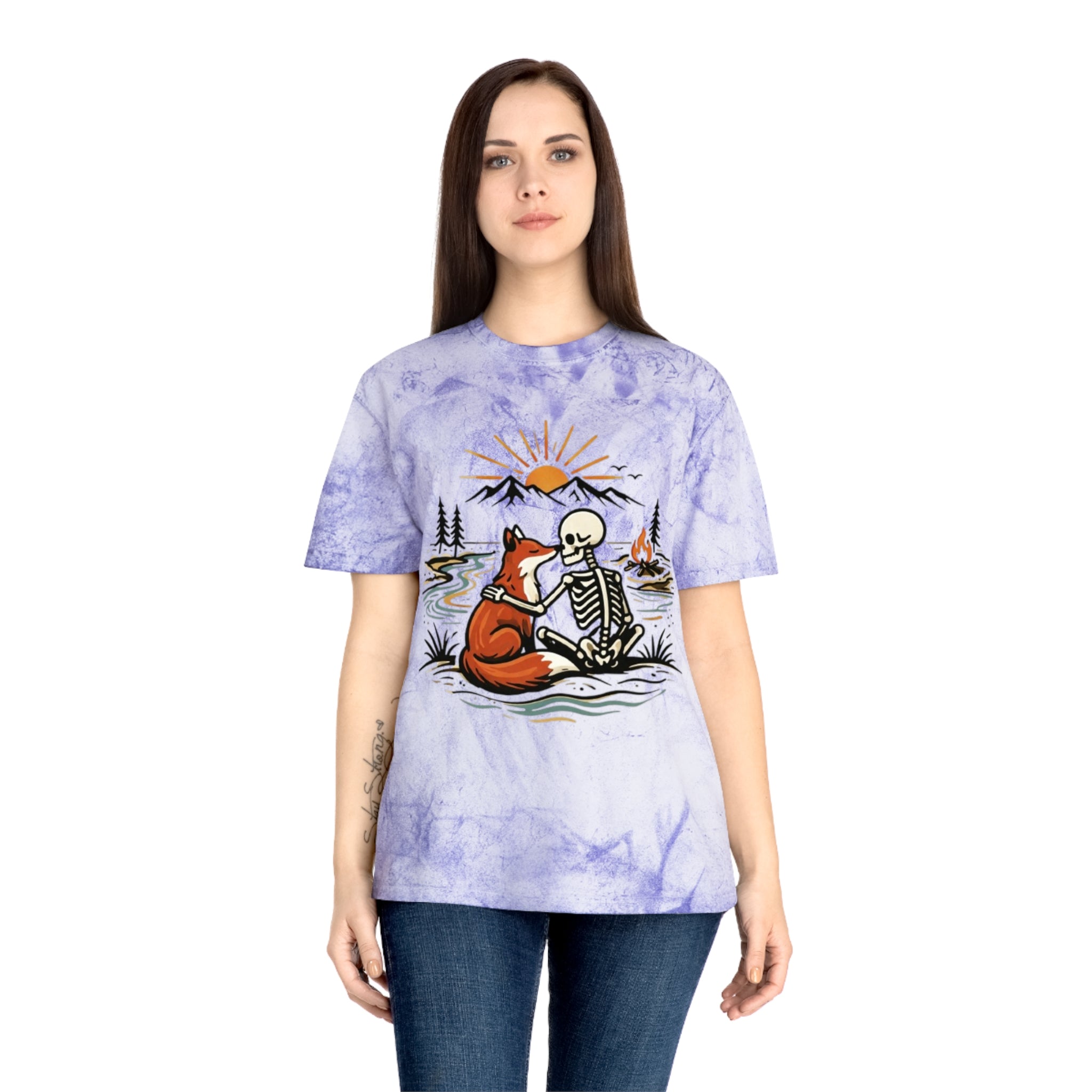 Fox & Skeleton Sunset T-Shirt | Vintage Nature Graphic Tee