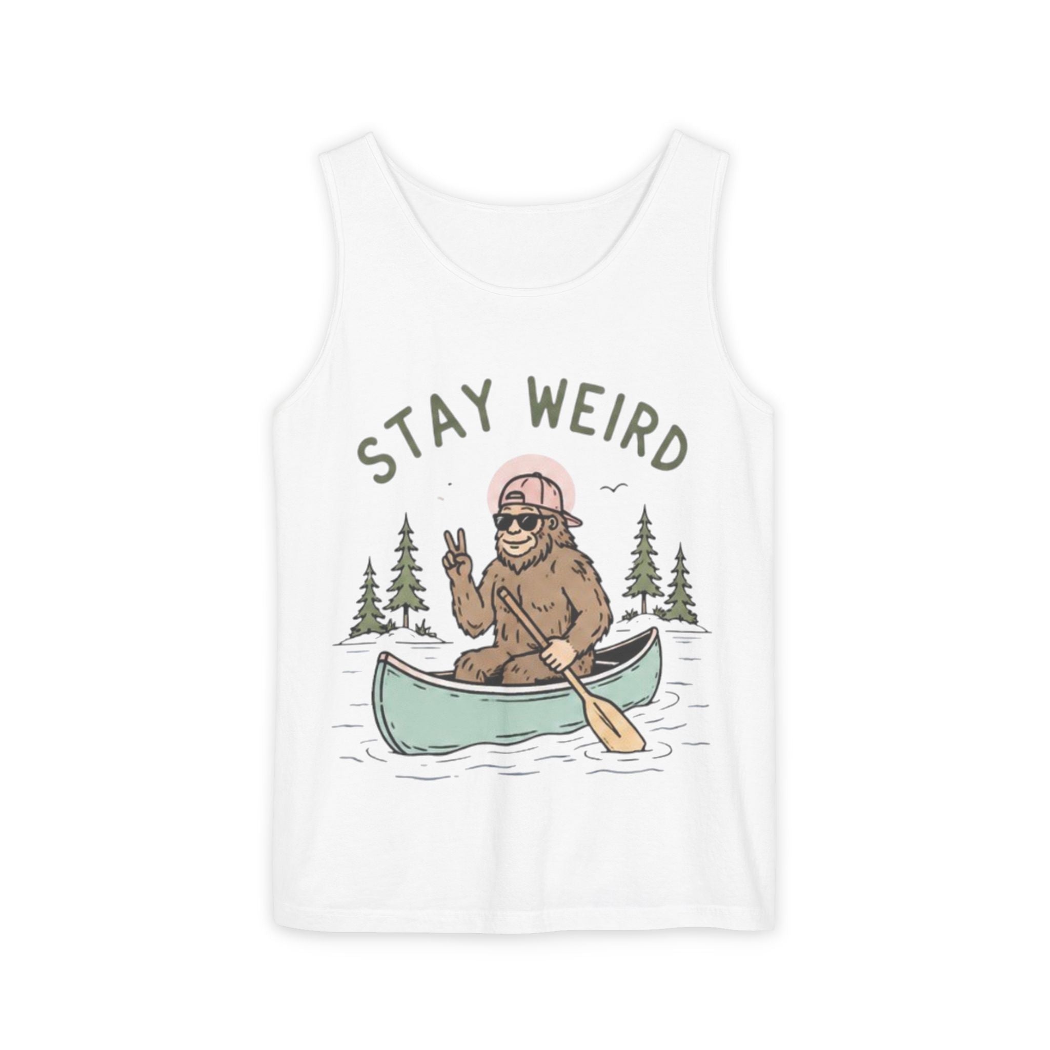 Stay Weird Bigfoot Tank Top | Funny Sasquatch Canoe Graphic Tank