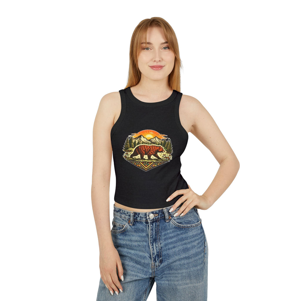Bear Sunrise Racer Tank Top | Womens Graphic Nature Crop Tank