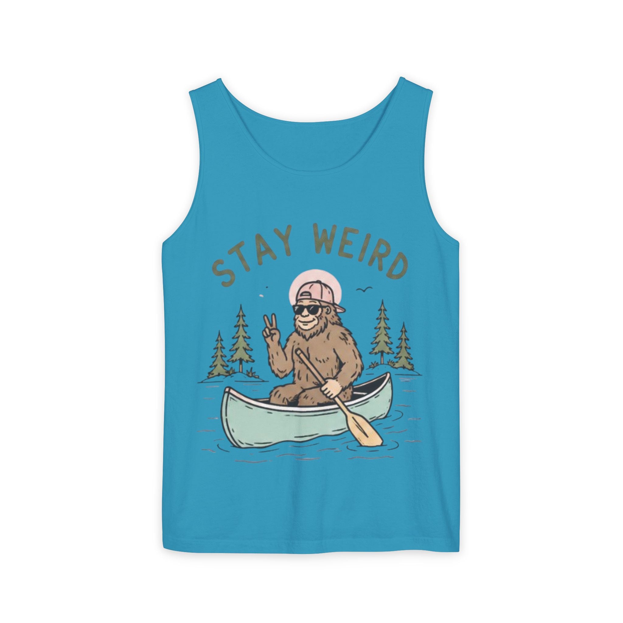 Stay Weird Bigfoot Tank Top | Funny Sasquatch Canoe Graphic Tank