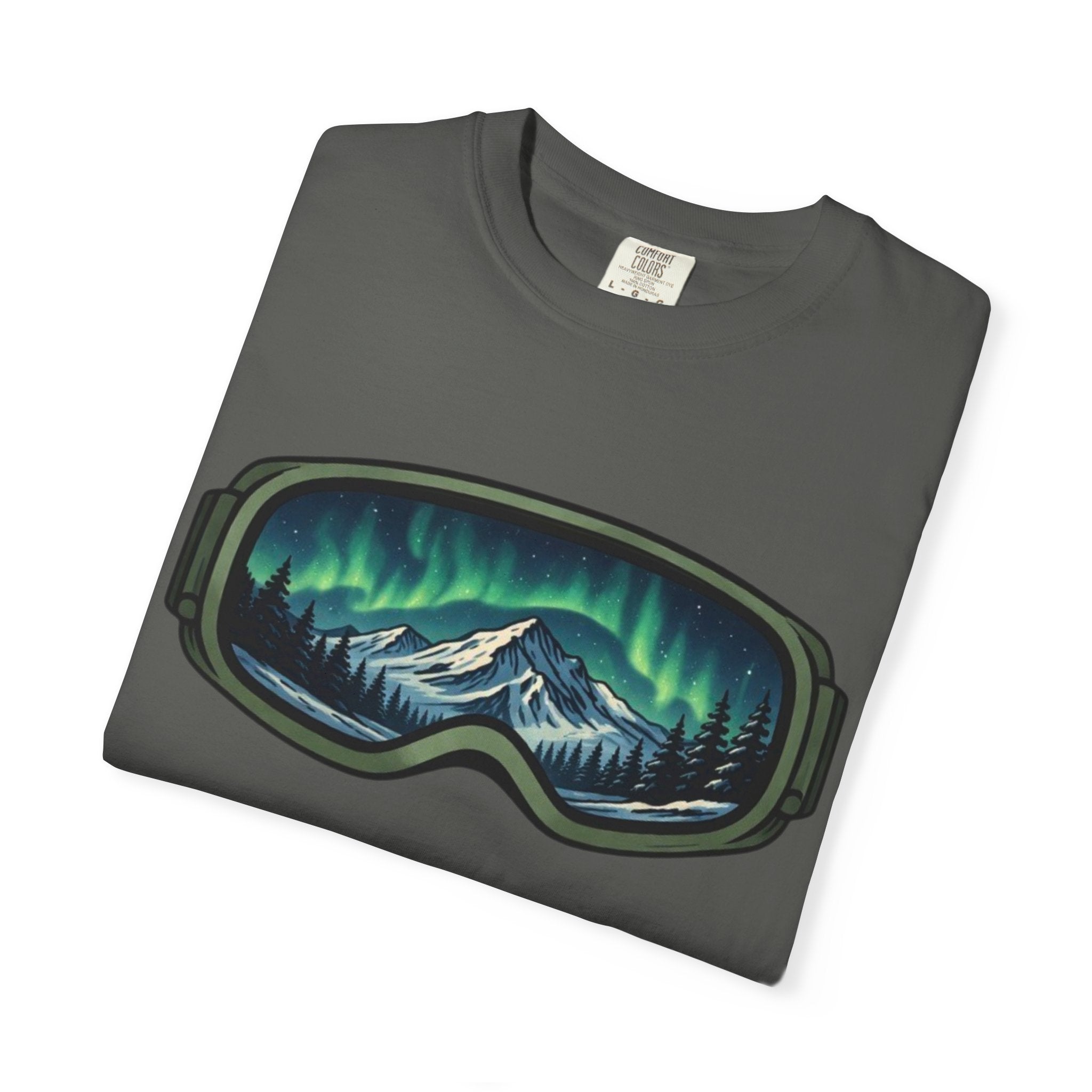Aurora Ski Goggle T-Shirt | Mountain Night Northern Lights Graphic Tee