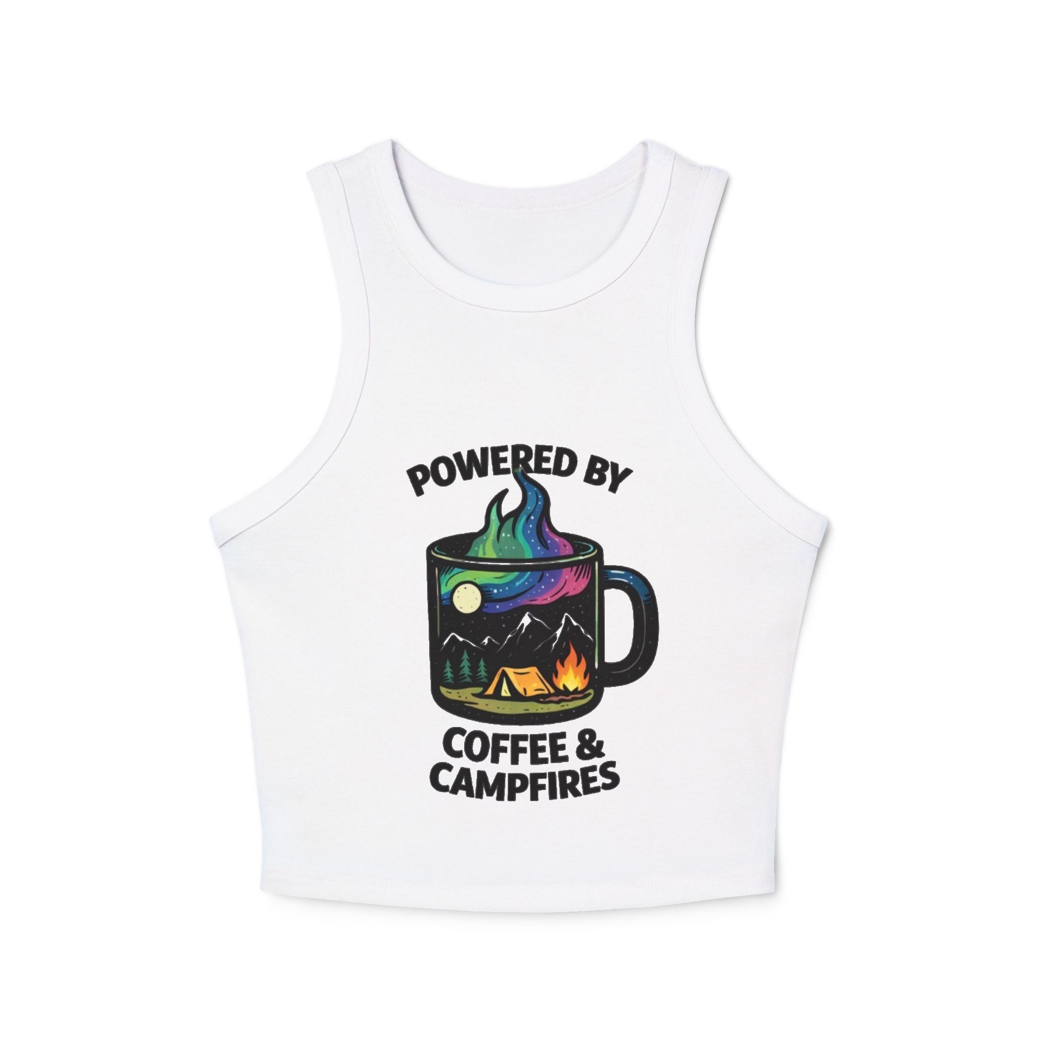 Racer Tank | "Powered by Coffee & Campfires" Graphic Camp Vibes Tank