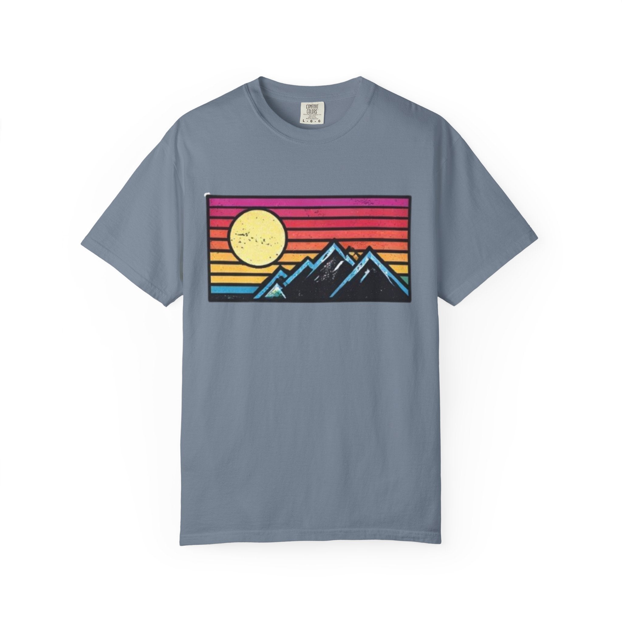 Retro Sunset Mountains T-Shirt | Vintage Striped Landscape
