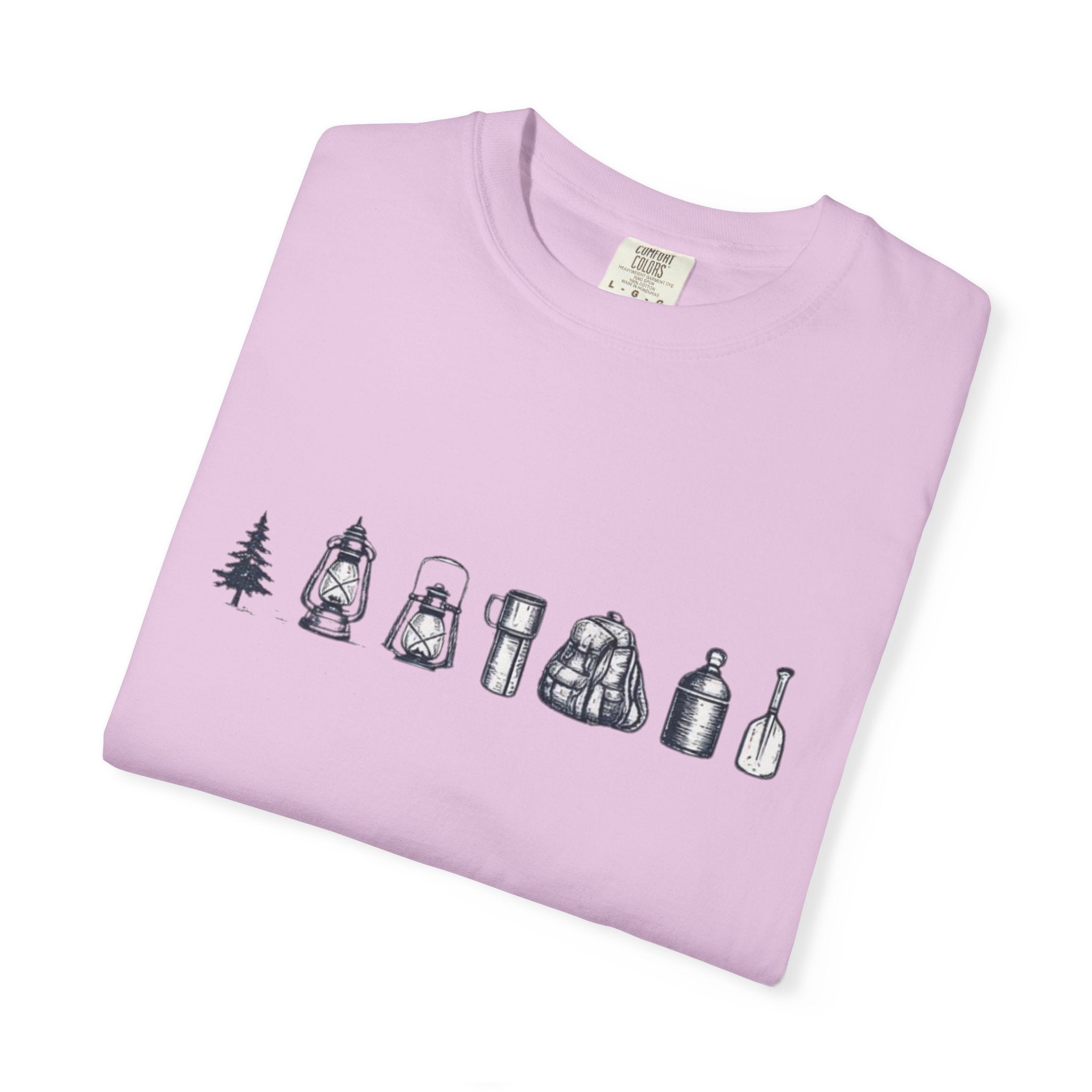 Camping Icons T-Shirt | Minimal Outdoor Gear Line Art Tee