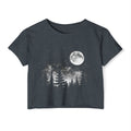Moonlit Forest Crop Top | Women's Festival Moon & Pine Tree Graphic