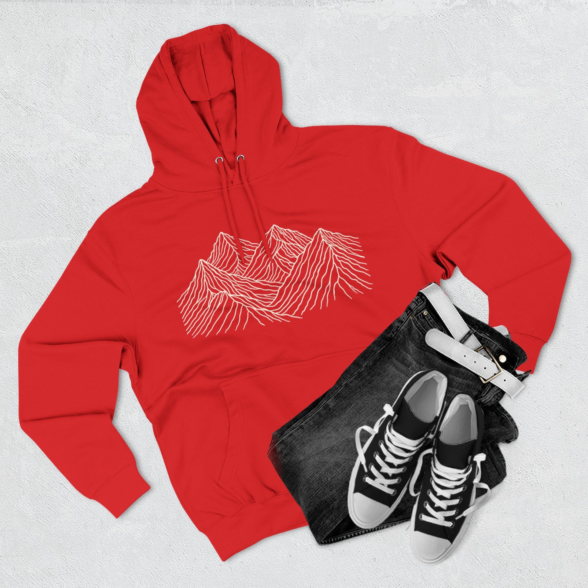 Mountain Linework Fleece Hoodie | Three Panel Mountain Landscape Design