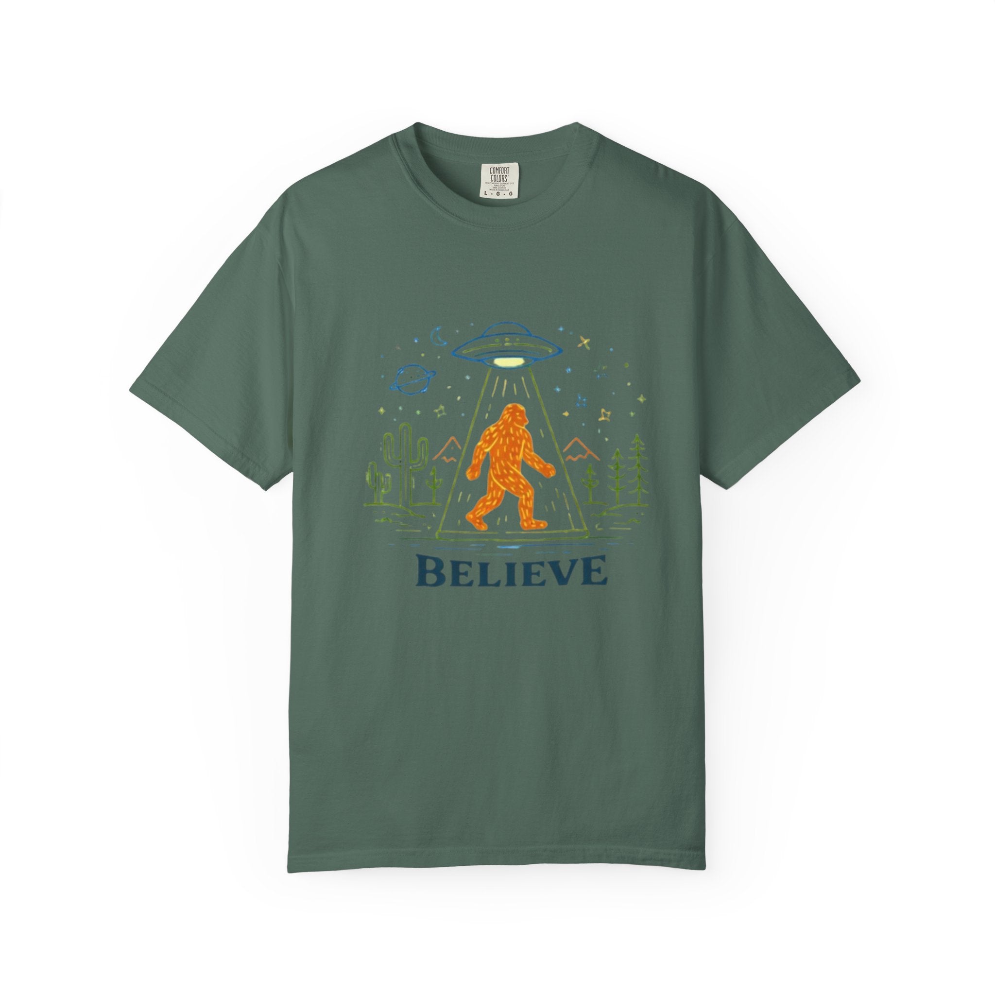 Believe Bigfoot T-Shirt | Retro Sasquatch UFO Graphic Tee