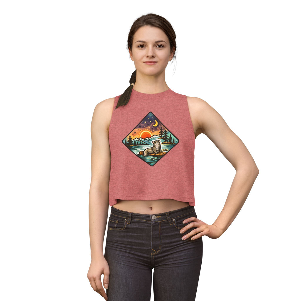 Retro Otter Sunset Galaxy Crop Top | Mountainscape Graphic